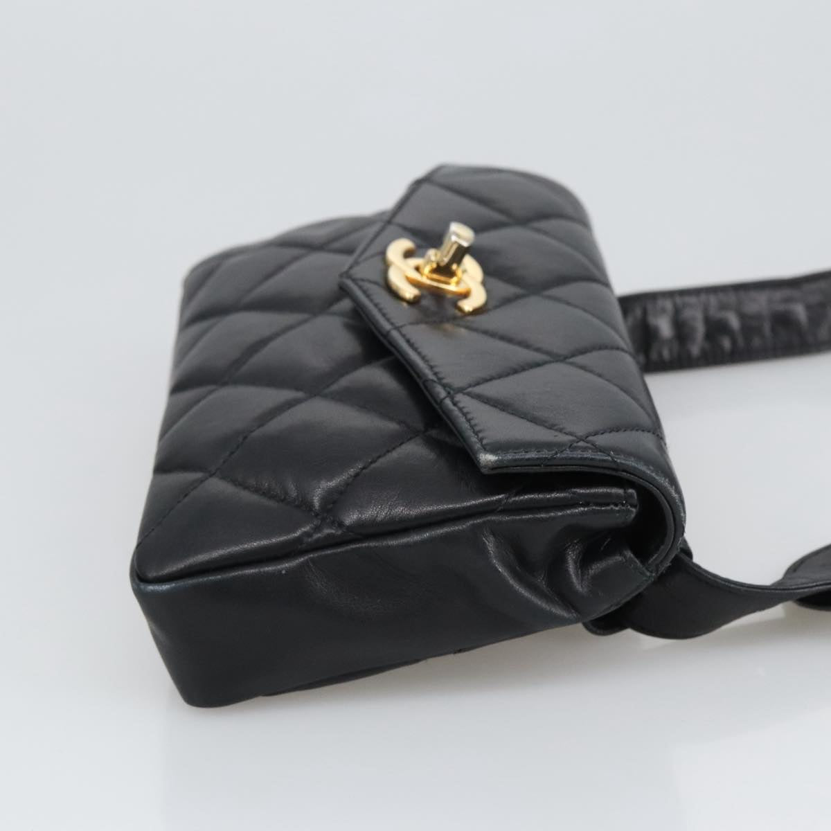 CHANEL Matelasse Chain Waist bag Lamb Skin Black Gold CC bs20727