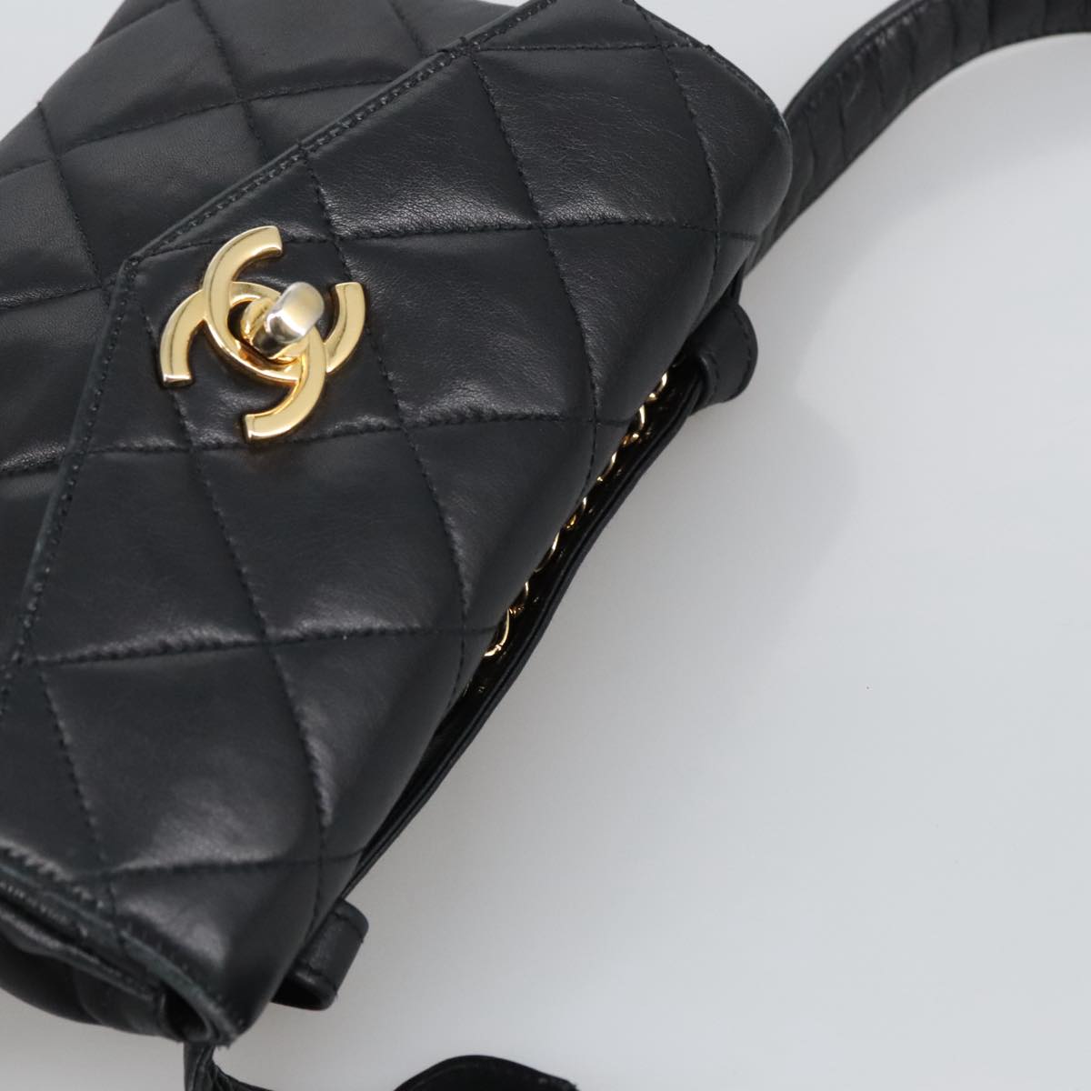 CHANEL Matelasse Chain Waist bag Lamb Skin Black Gold CC bs20727