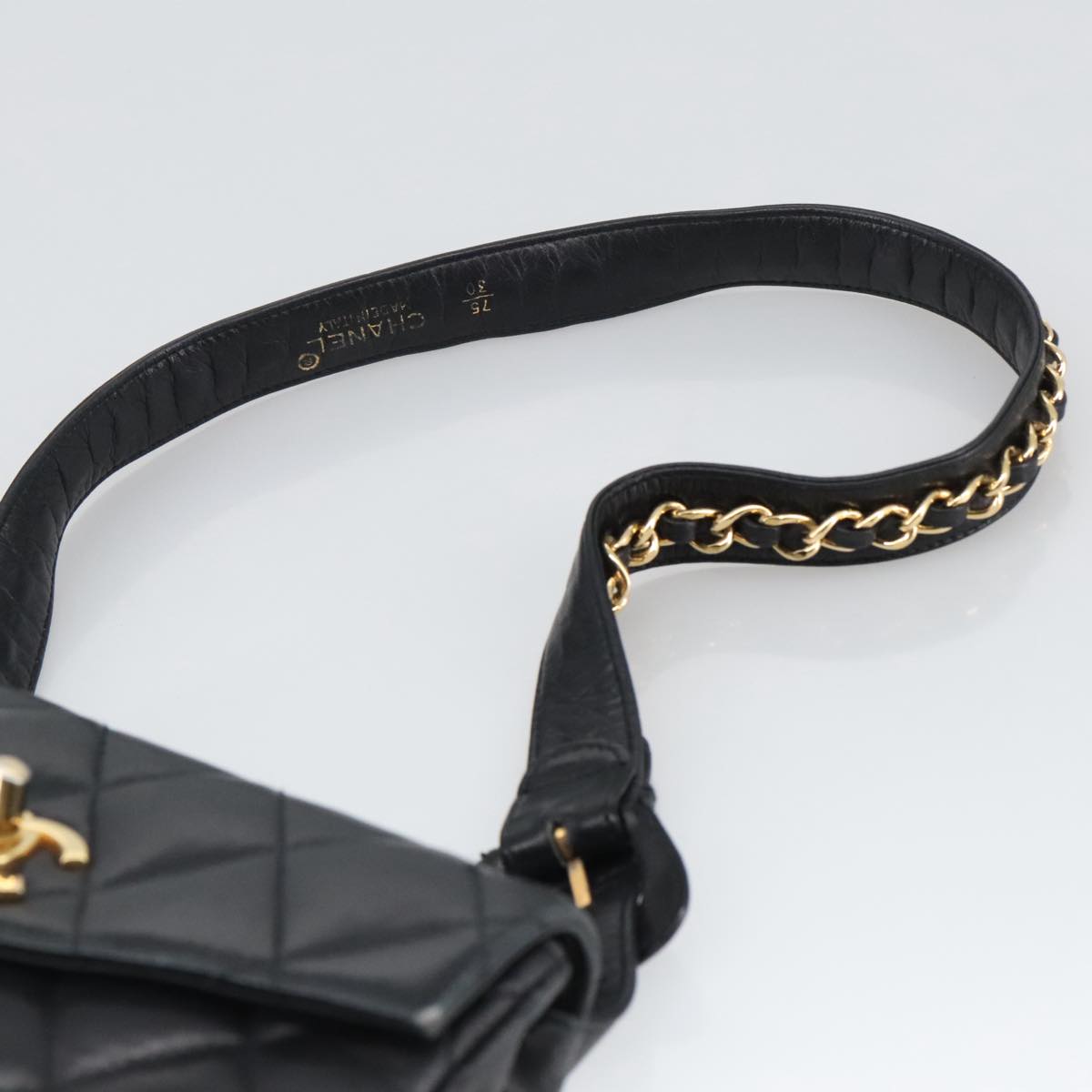 CHANEL Matelasse Chain Waist bag Lamb Skin Black Gold CC bs20727