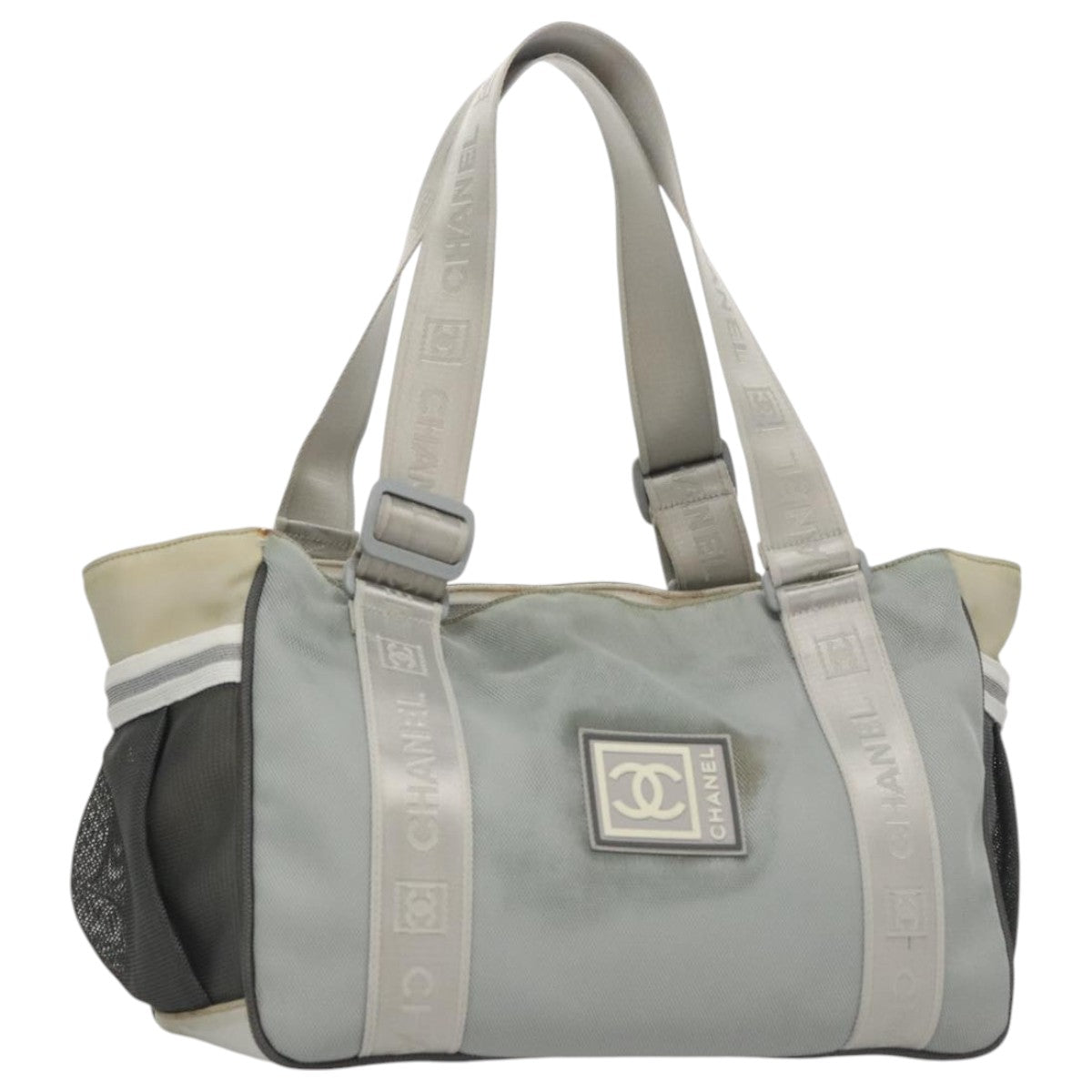 CHANEL Sports Tote Bag Nylon Light Gray CC bs20733