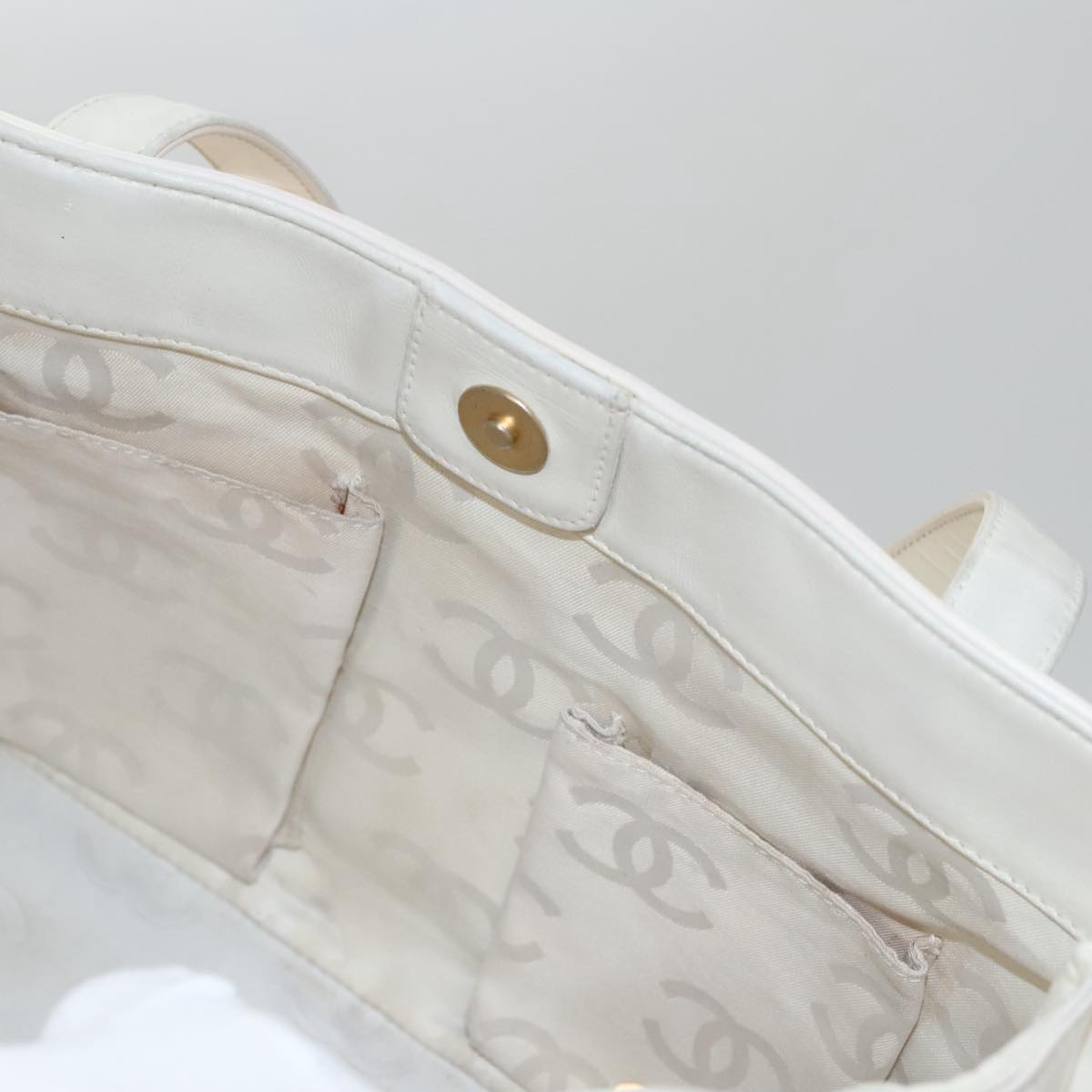 CHANEL Triple Coco Tote Bag Enamel White CC bs20805