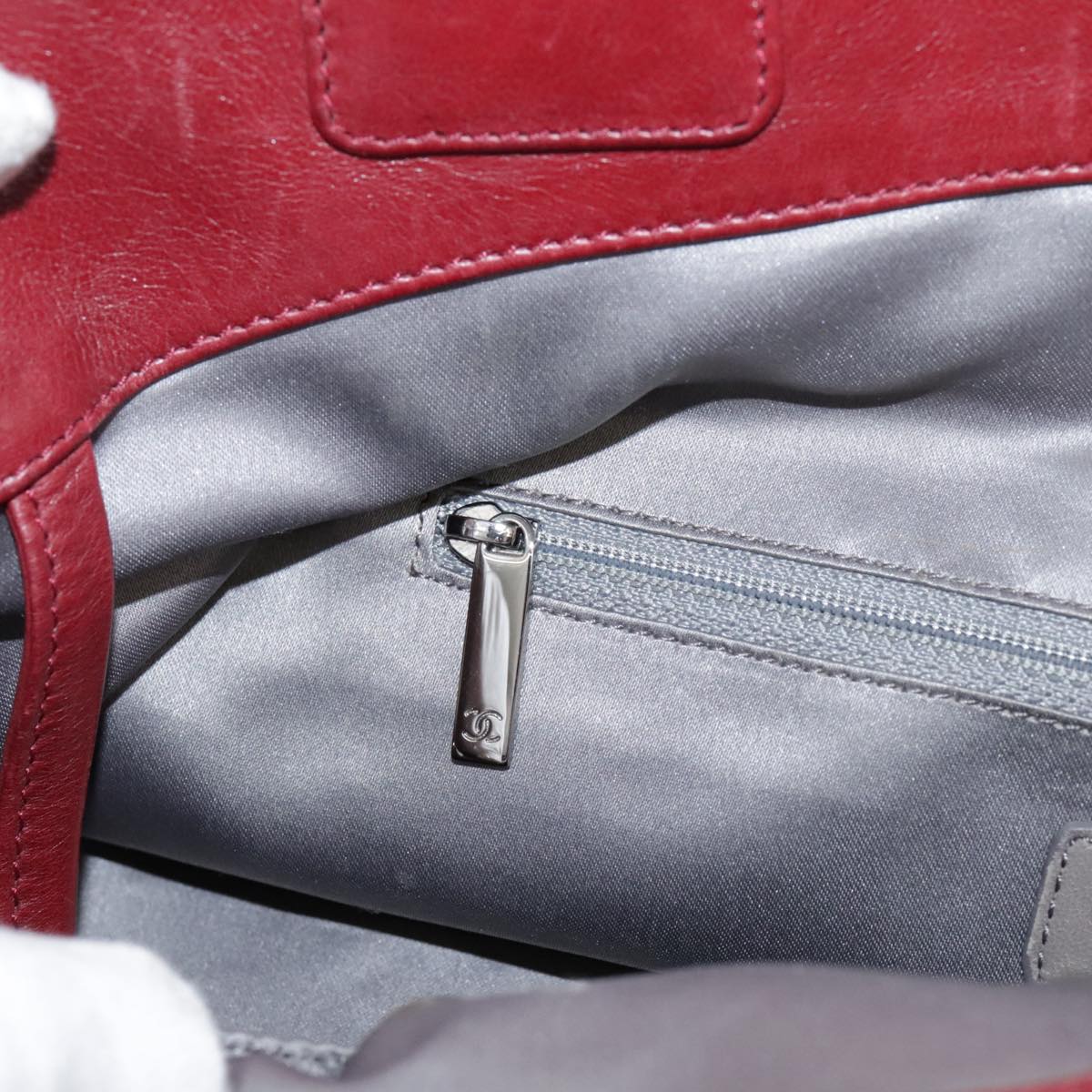 CHANEL COCO Mark Hand Bag Leather Red Silver CC bs20904