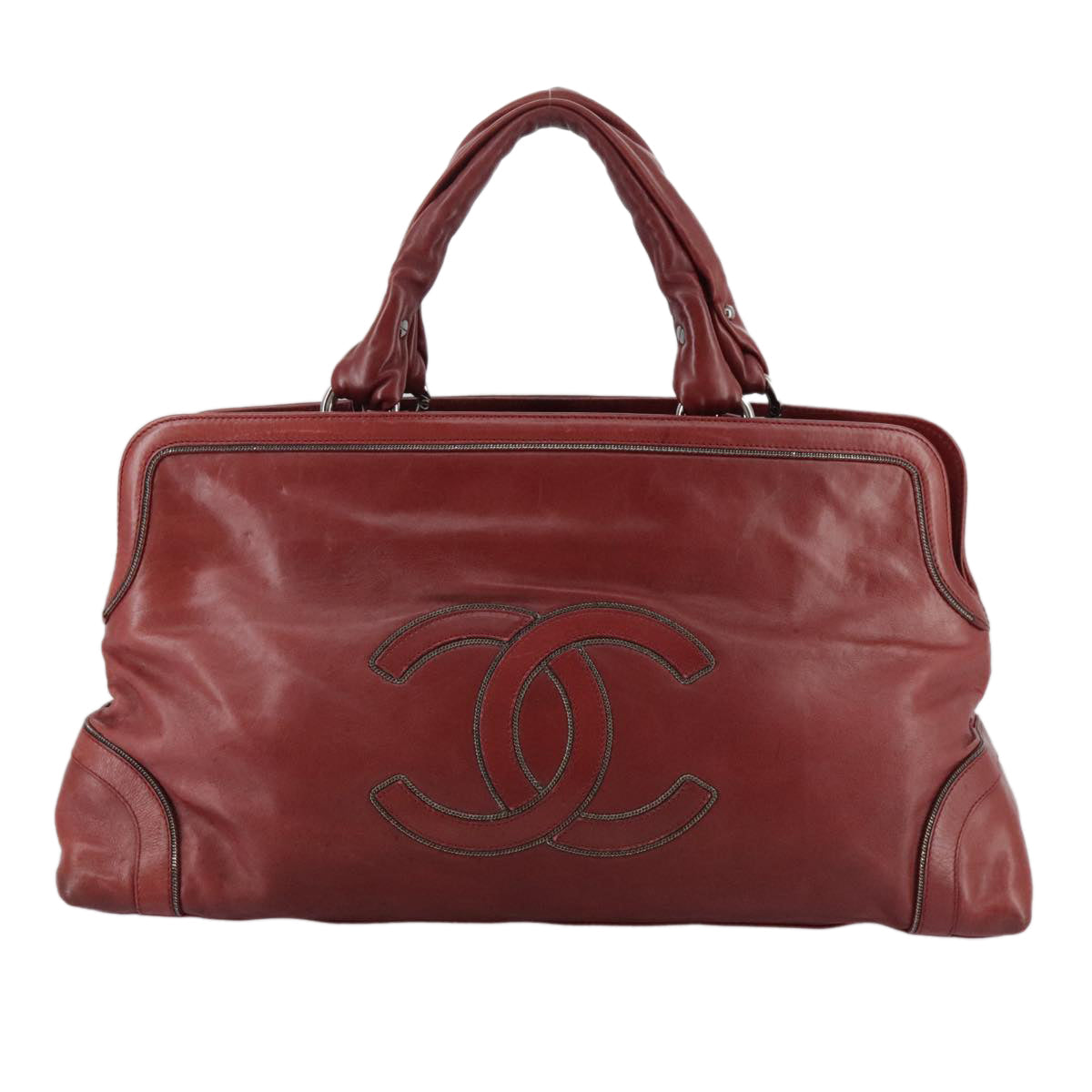 CHANEL COCO Mark Hand Bag Leather Red Silver CC bs20904