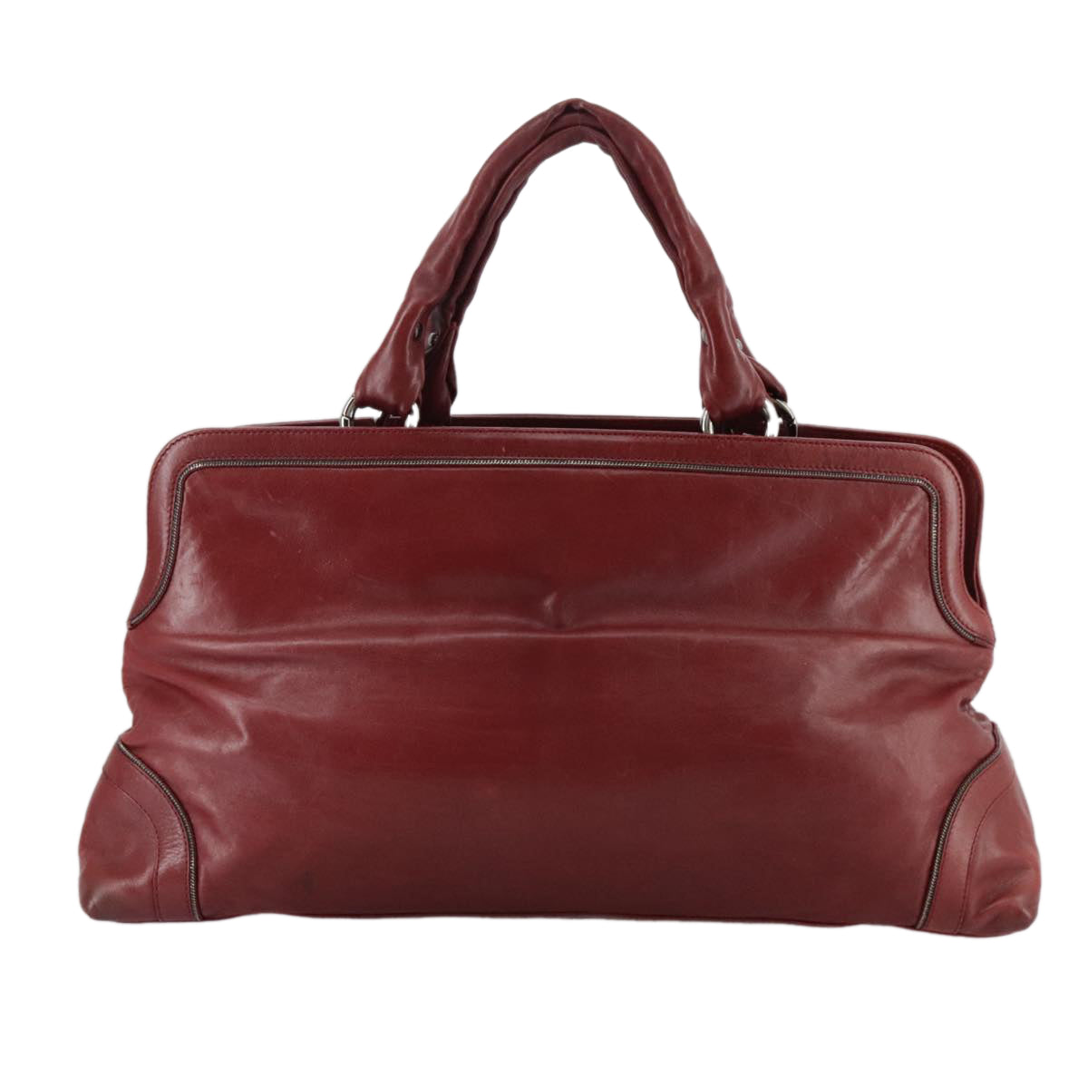 CHANEL COCO Mark Hand Bag Leather Red Silver CC bs20904