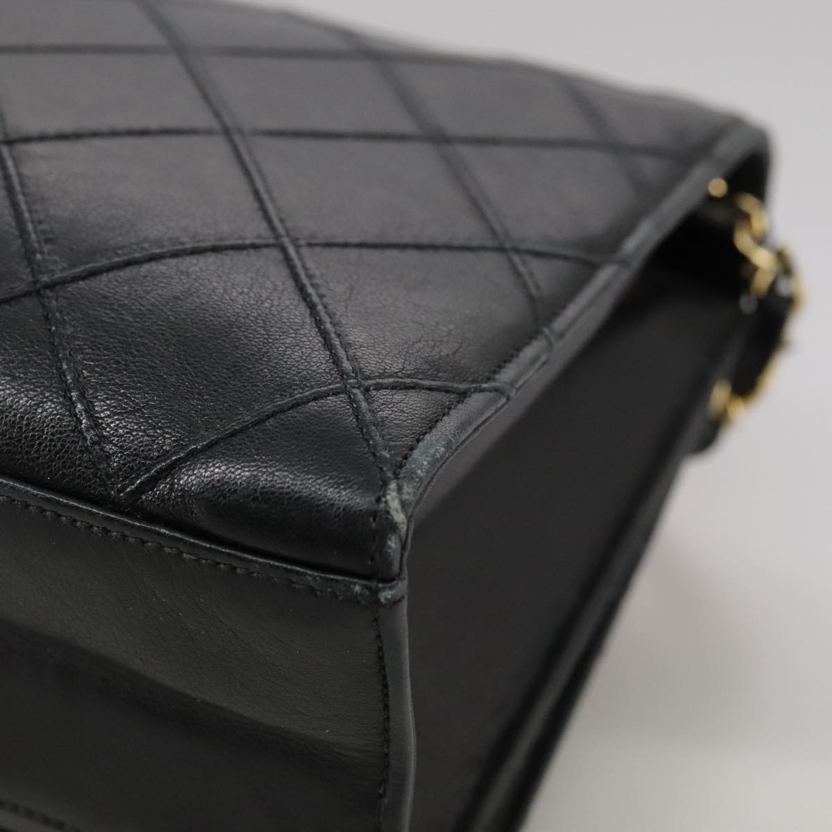CHANEL Bicolore Chain Matelasse Bag Lamb Skin Black Gold CC bs20905