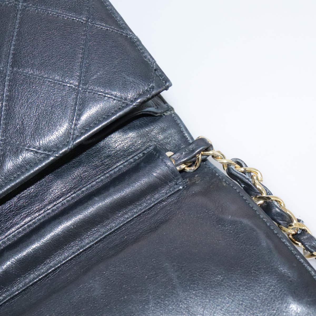 CHANEL Bicolore Chain Matelasse Bag Lamb Skin Black Gold CC bs20905