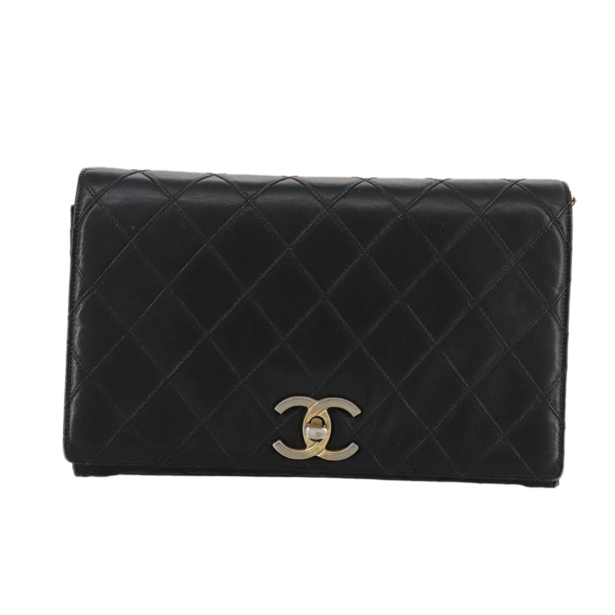 CHANEL Bicolore Chain Matelasse Bag Lamb Skin Black Gold CC bs20905