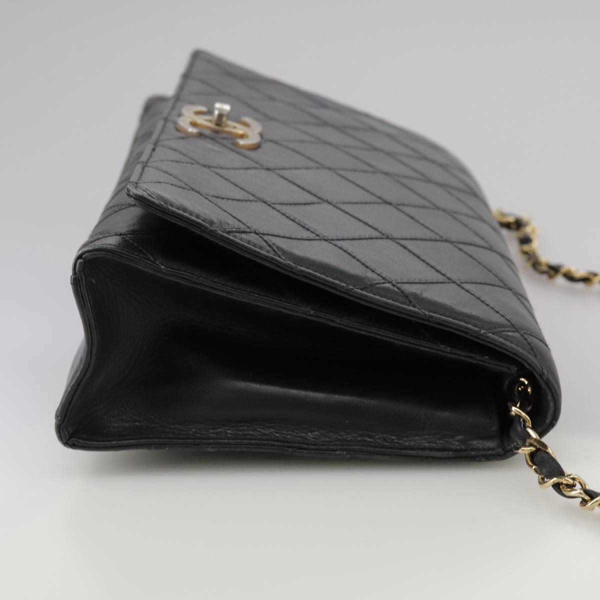 CHANEL Bicolore Chain Matelasse Bag Lamb Skin Black Gold CC bs20905