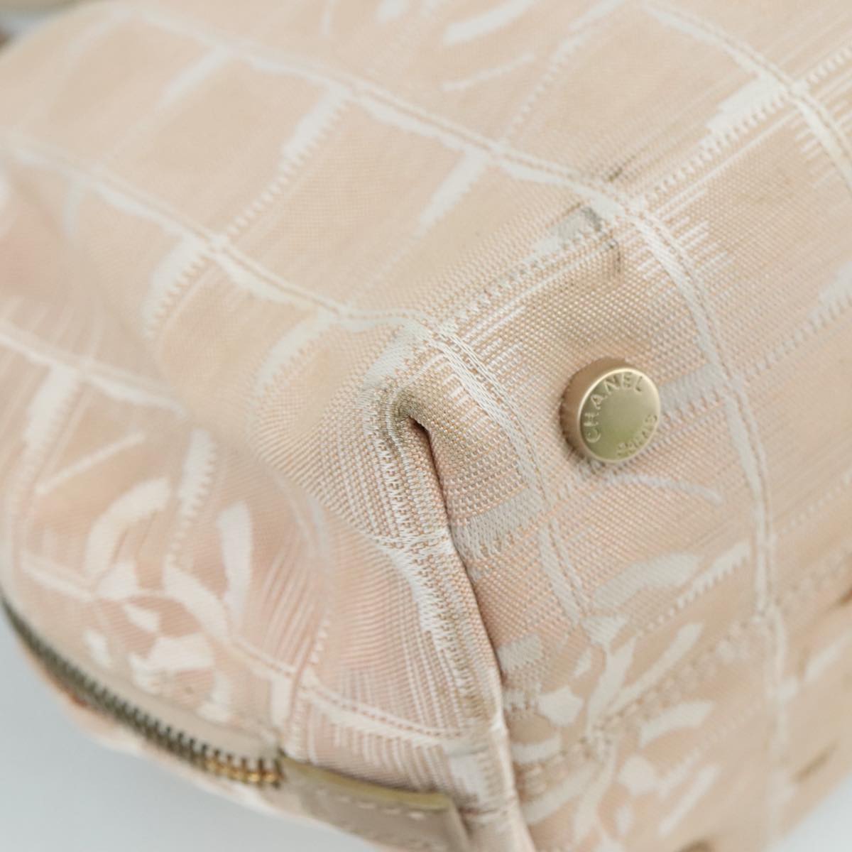 CHANEL New Travel Line Hand Bag Nylon Leather Beige Gold CC bs20923