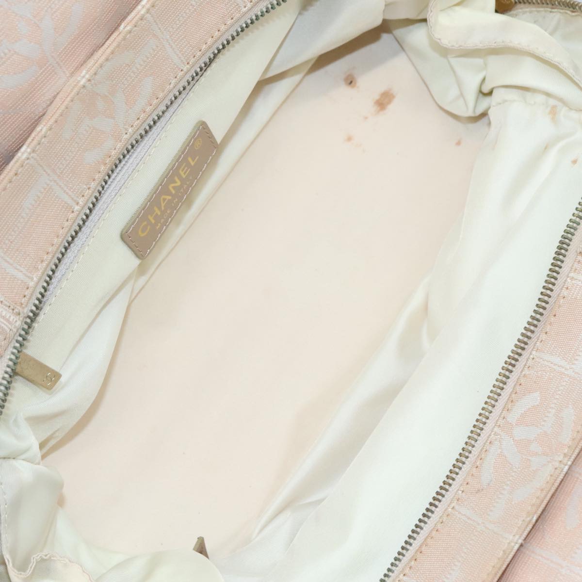 CHANEL New Travel Line Hand Bag Nylon Leather Beige Gold CC bs20923