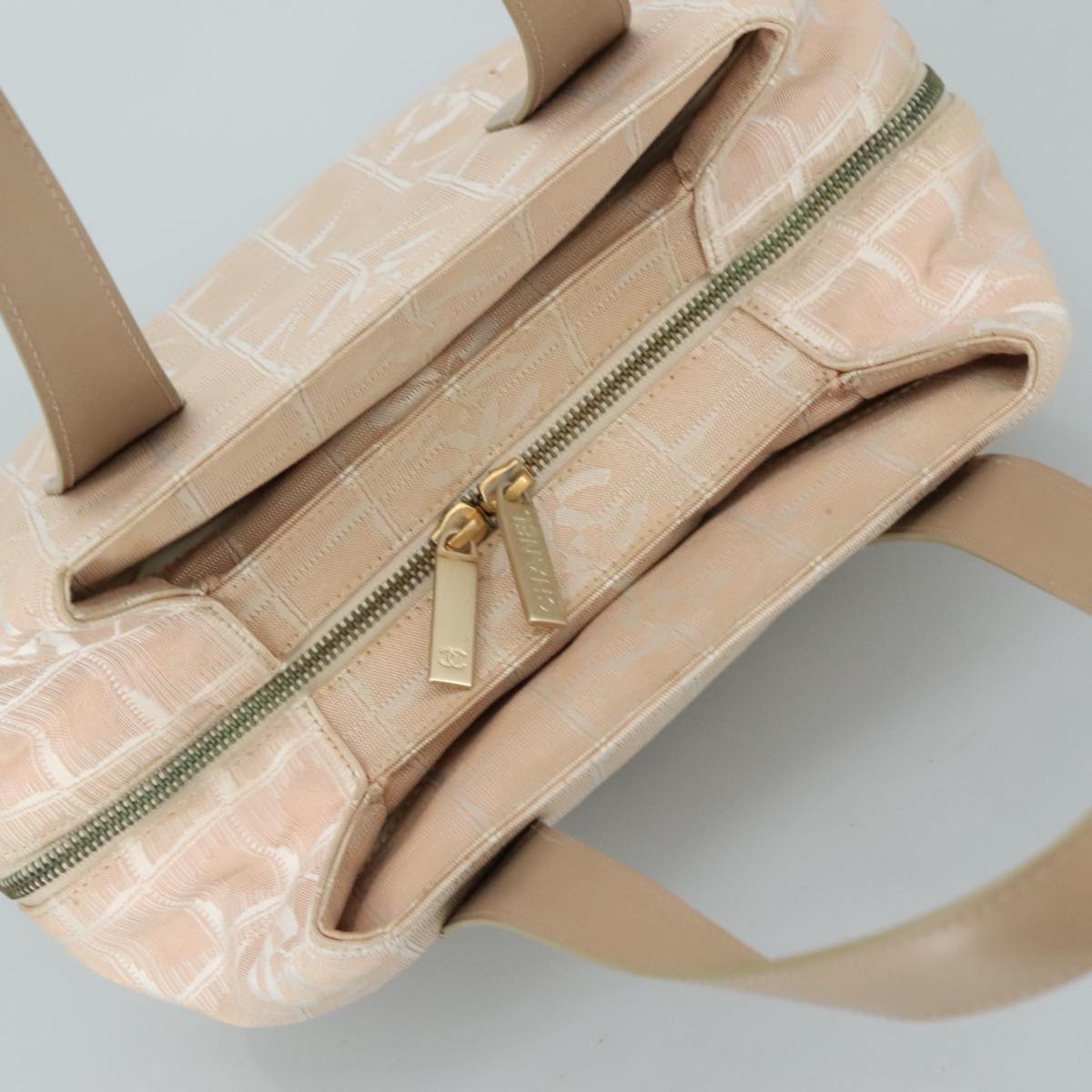 CHANEL New Travel Line Hand Bag Nylon Leather Beige Gold CC bs20923