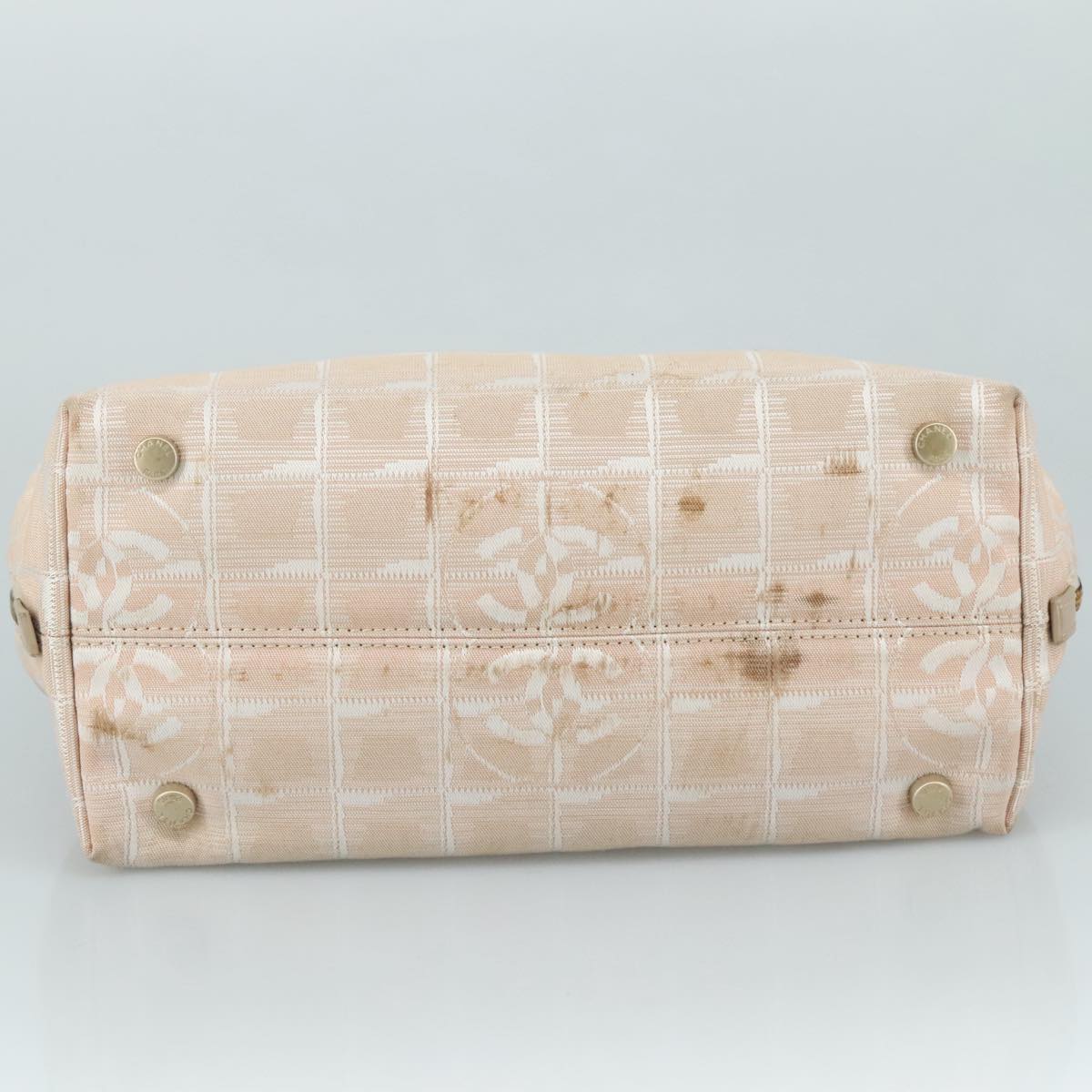 CHANEL New Travel Line Hand Bag Nylon Leather Beige Gold CC bs20923