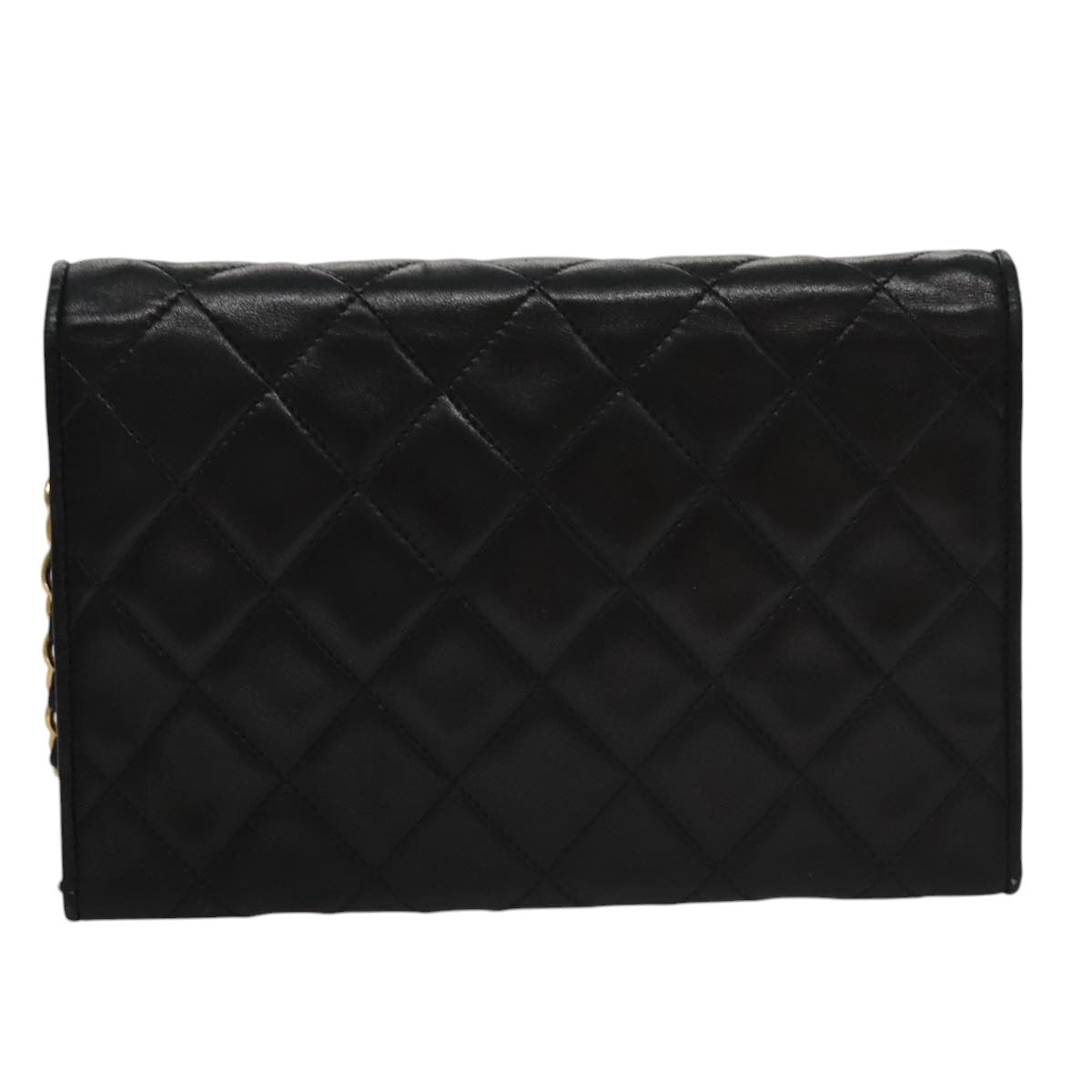 CHANEL Chain Matelasse Shoulder Bag Lamb Skin Gold Black CC bs21032