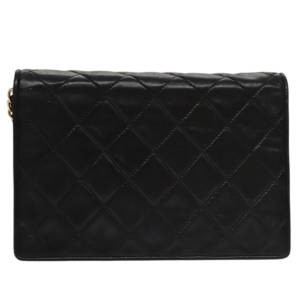 CHANEL Chain Matelasse Shoulder Bag Lamb Skin Gold Black CC bs21032