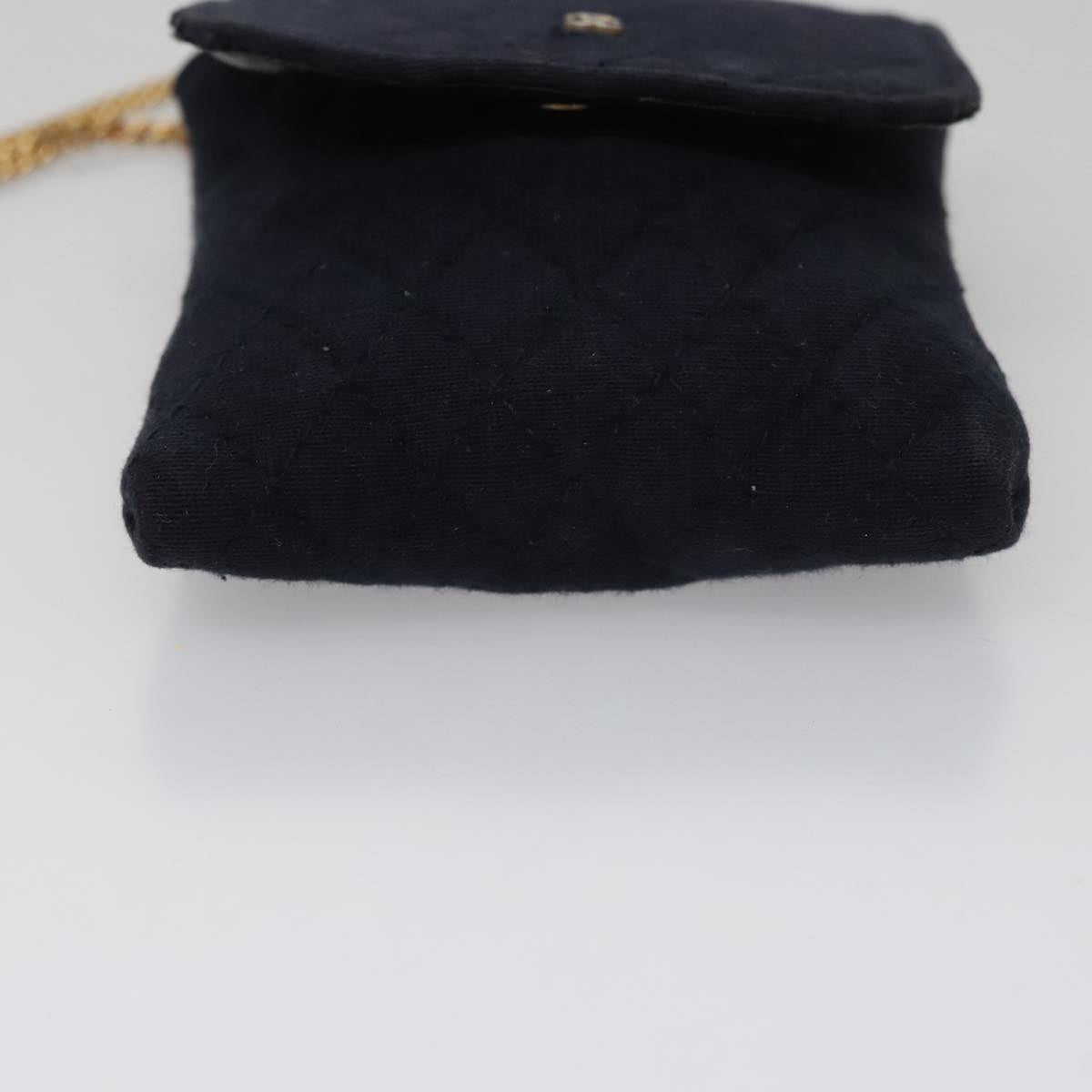 CHANEL Matelasse Chain Pouch Cotton Navy CC bs21038