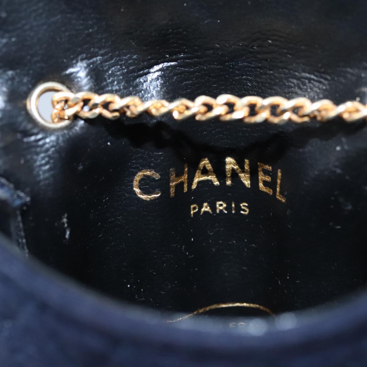 CHANEL Matelasse Chain Pouch Cotton Navy CC bs21038