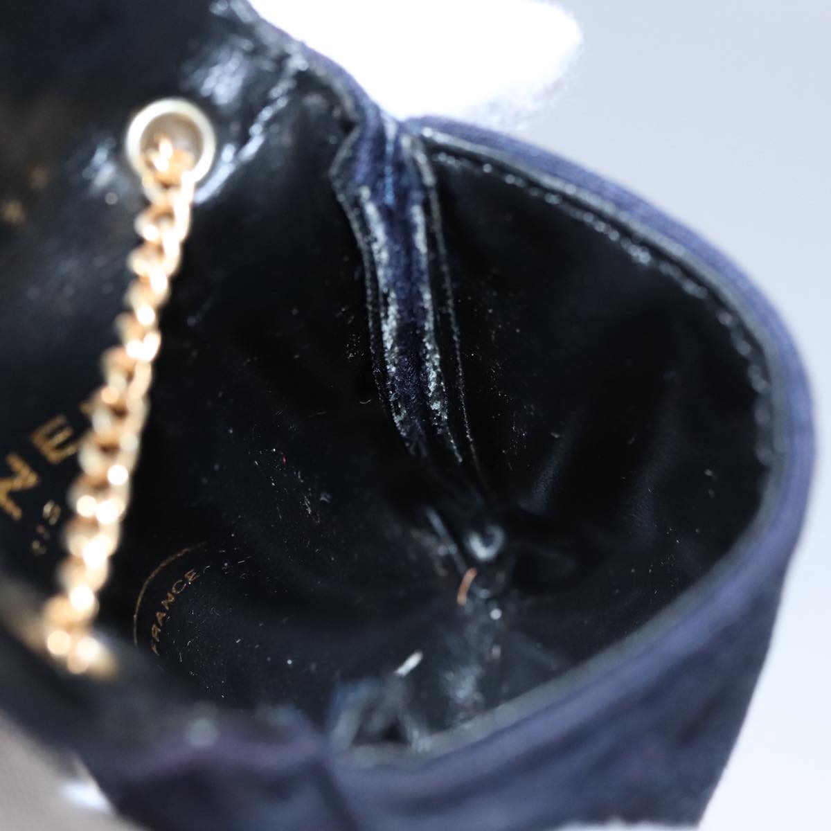 CHANEL Matelasse Chain Pouch Cotton Navy CC bs21038