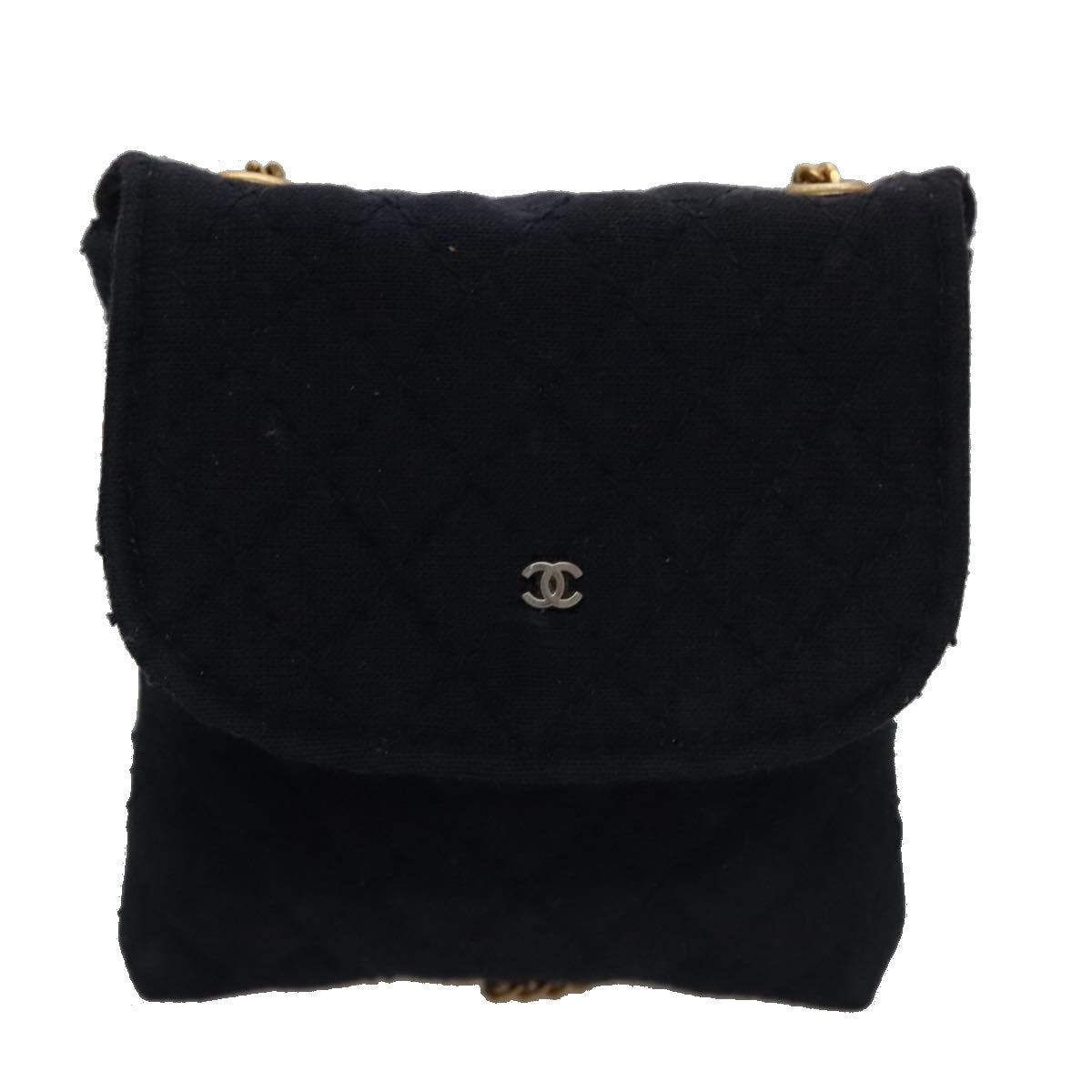 CHANEL Matelasse Chain Pouch Cotton Navy CC bs21038