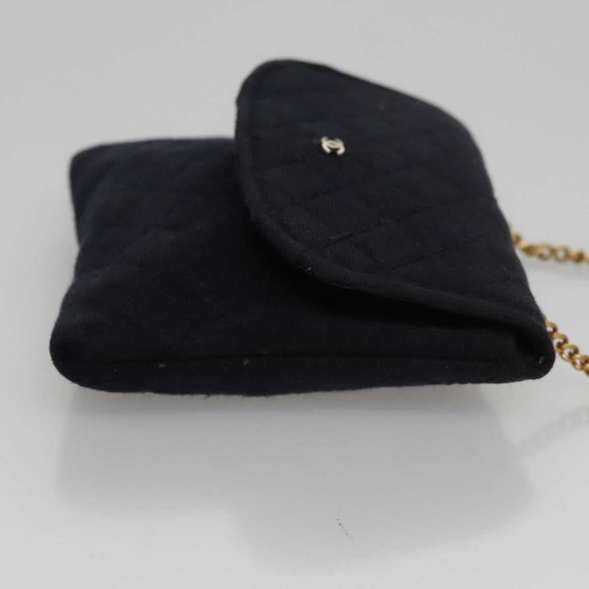 CHANEL Matelasse Chain Pouch Cotton Navy CC bs21038