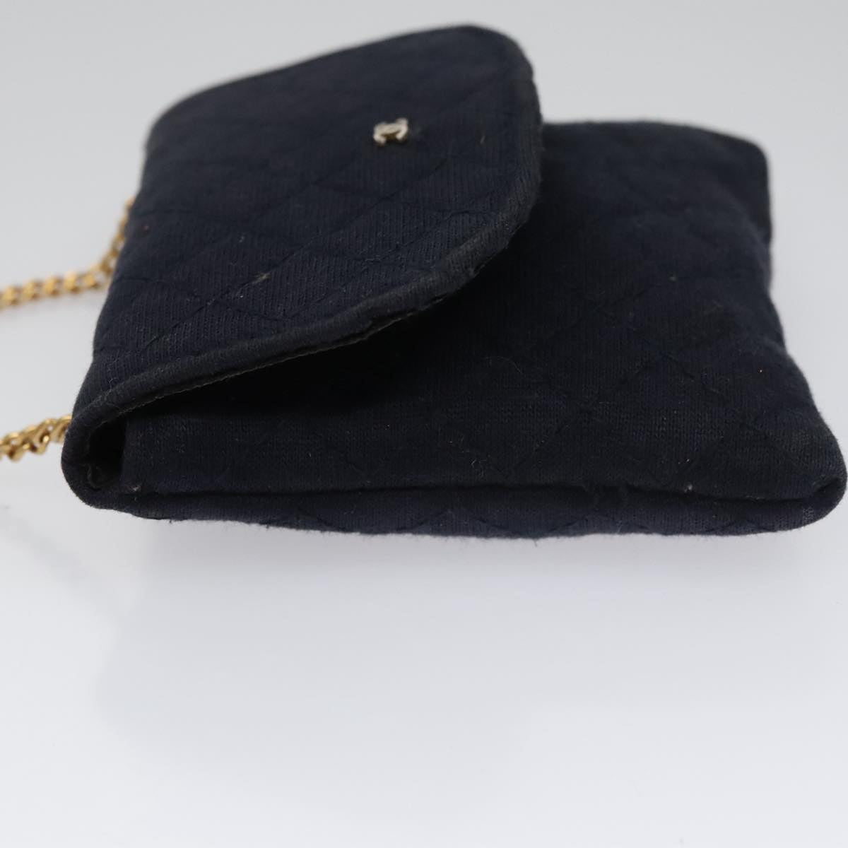 CHANEL Matelasse Chain Pouch Cotton Navy CC bs21038