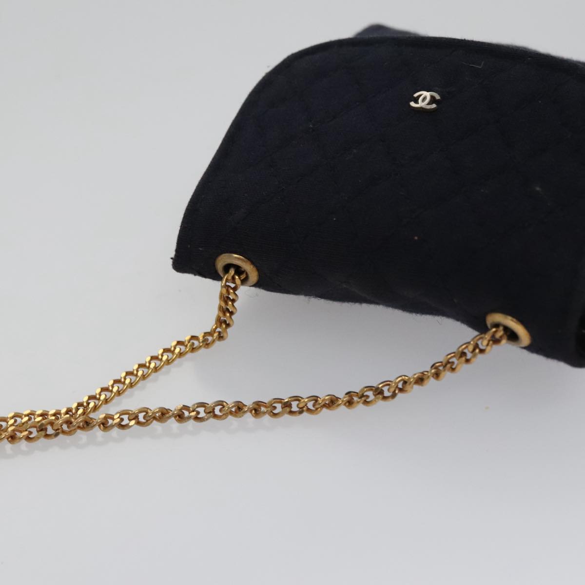 CHANEL Matelasse Chain Pouch Cotton Navy CC bs21038