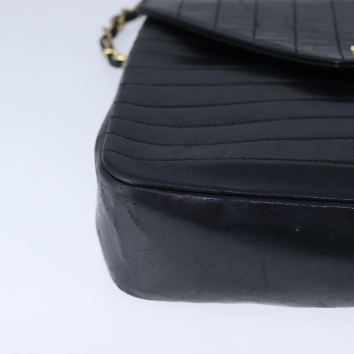 CHANEL Mademoiselle Chain Shoulder Bag Lamb Skin Black Gold CC bs21196