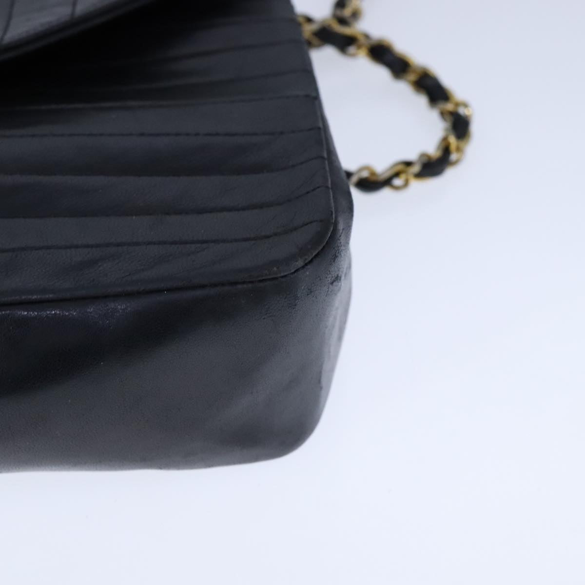 CHANEL Mademoiselle Chain Shoulder Bag Lamb Skin Black Gold CC bs21196