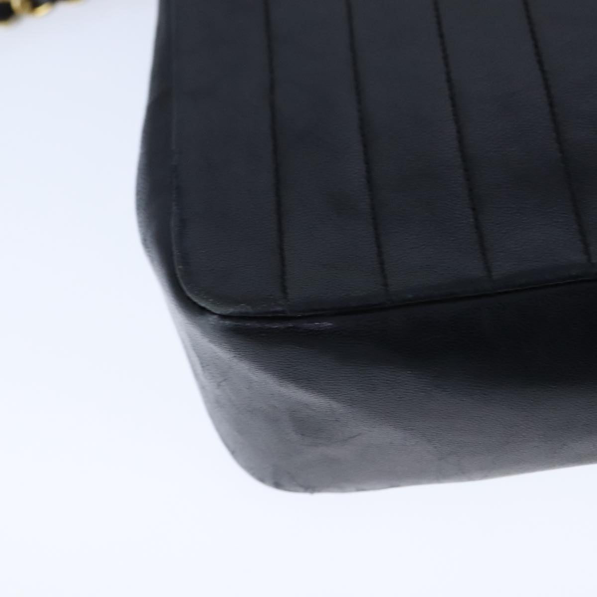 CHANEL Mademoiselle Chain Shoulder Bag Lamb Skin Black Gold CC bs21196