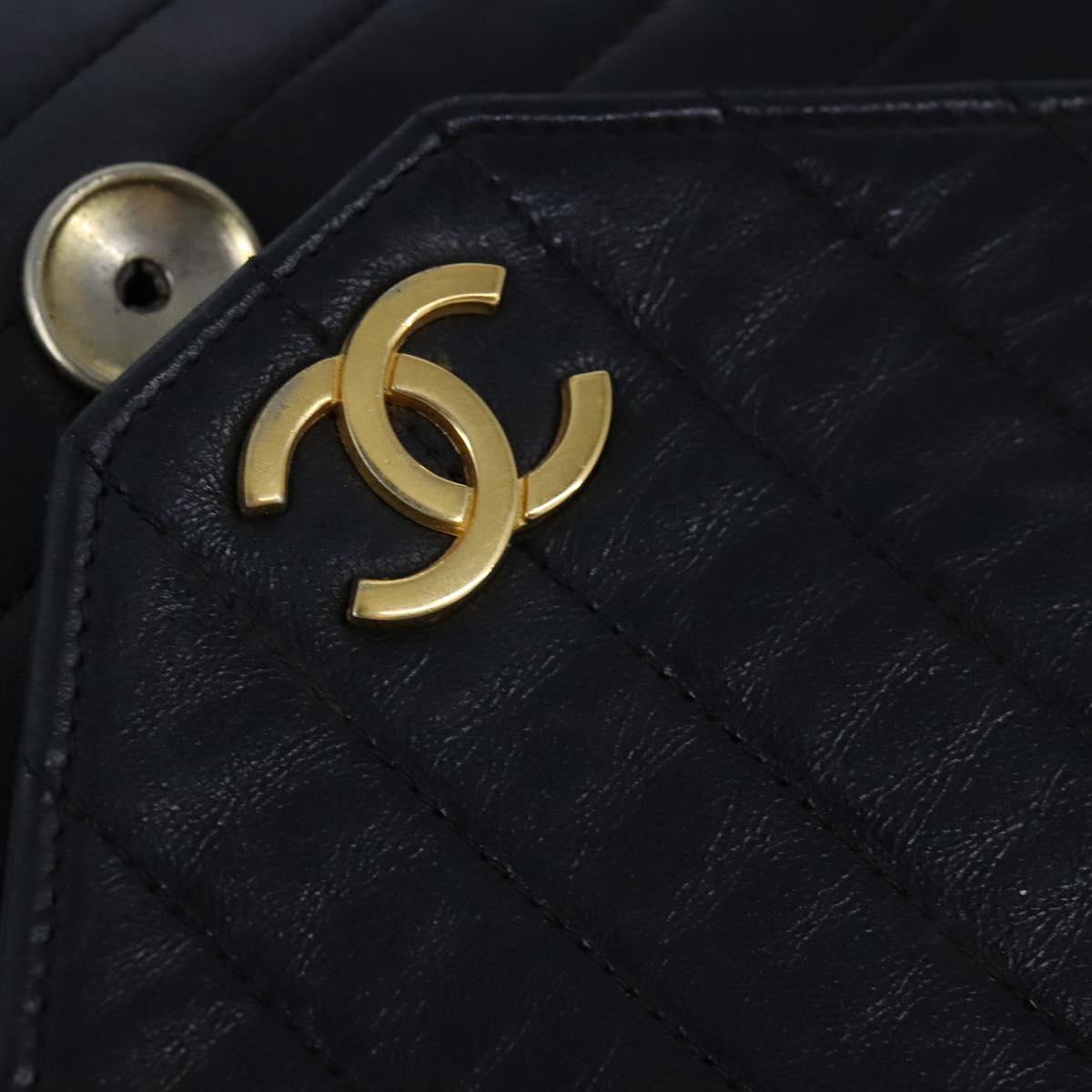 CHANEL Mademoiselle Chain Shoulder Bag Lamb Skin Black Gold CC bs21196