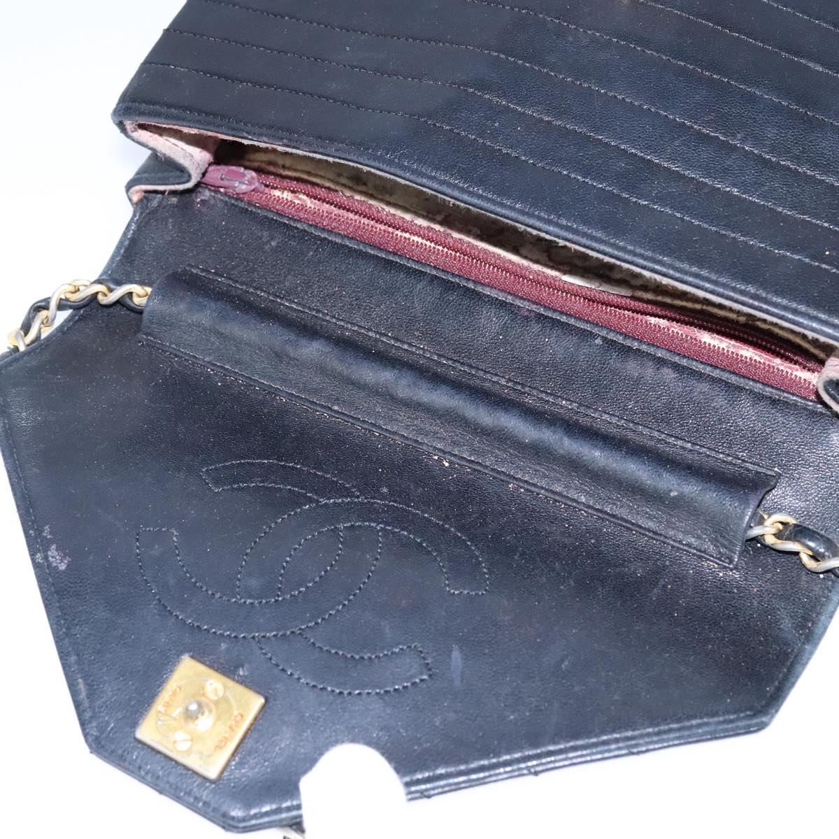CHANEL Mademoiselle Chain Shoulder Bag Lamb Skin Black Gold CC bs21196
