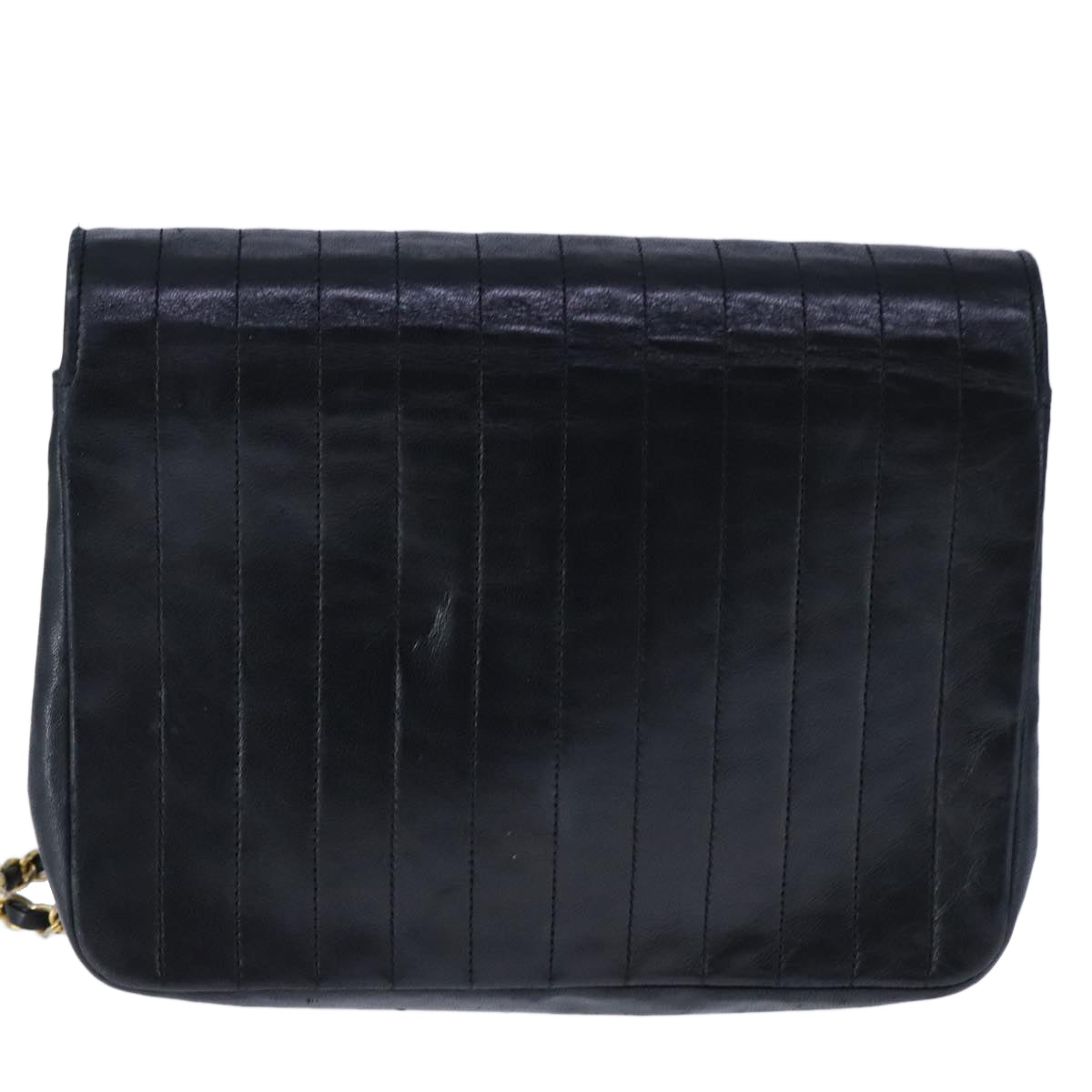 CHANEL Mademoiselle Chain Shoulder Bag Lamb Skin Black Gold CC bs21196