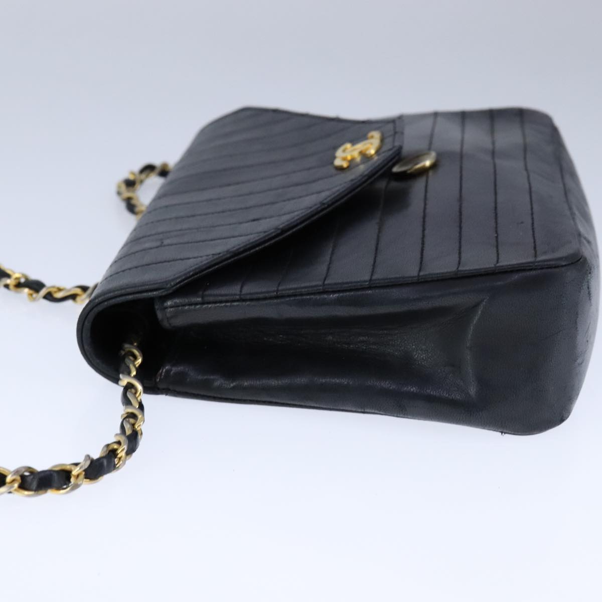 CHANEL Mademoiselle Chain Shoulder Bag Lamb Skin Black Gold CC bs21196