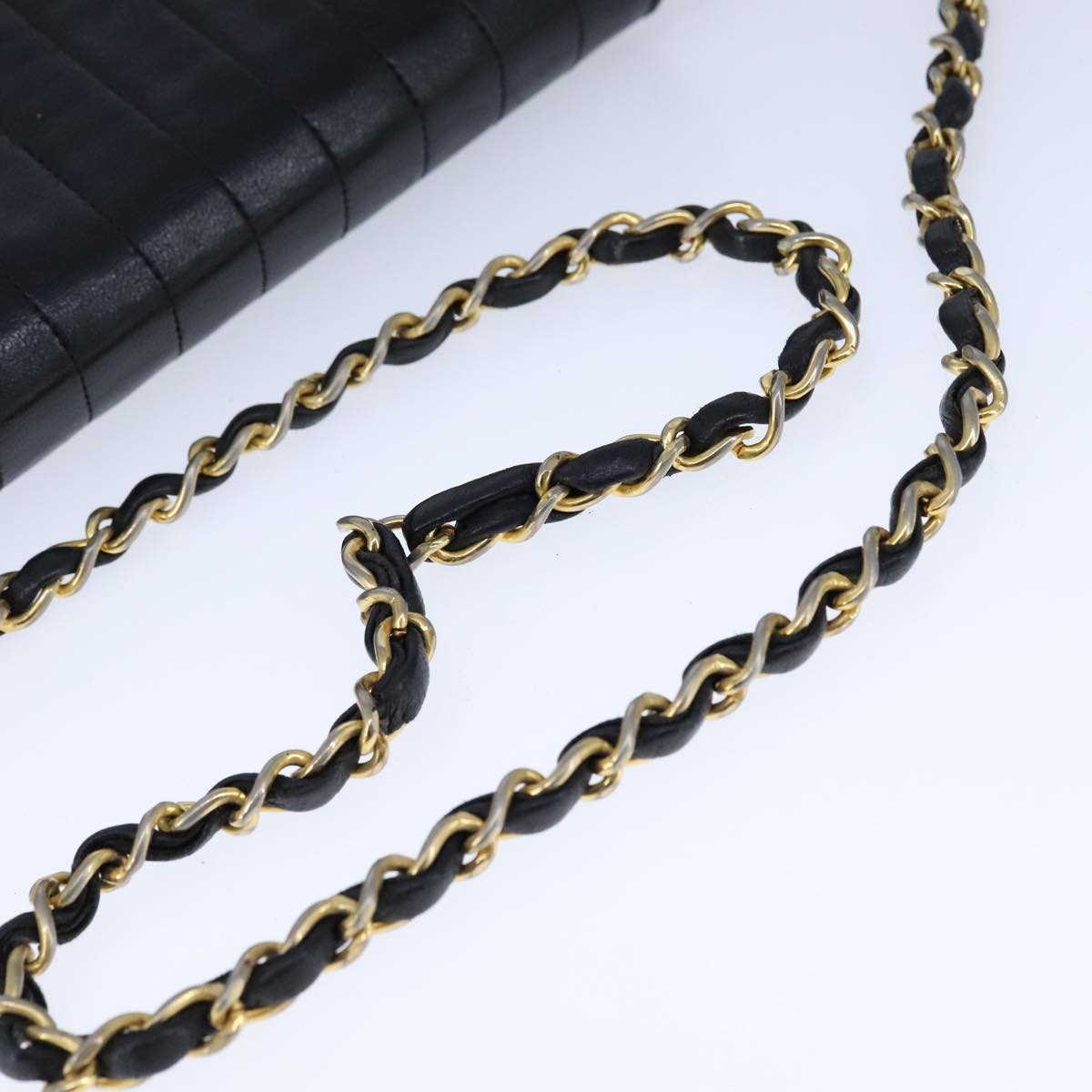 CHANEL Mademoiselle Chain Shoulder Bag Lamb Skin Black Gold CC bs21196
