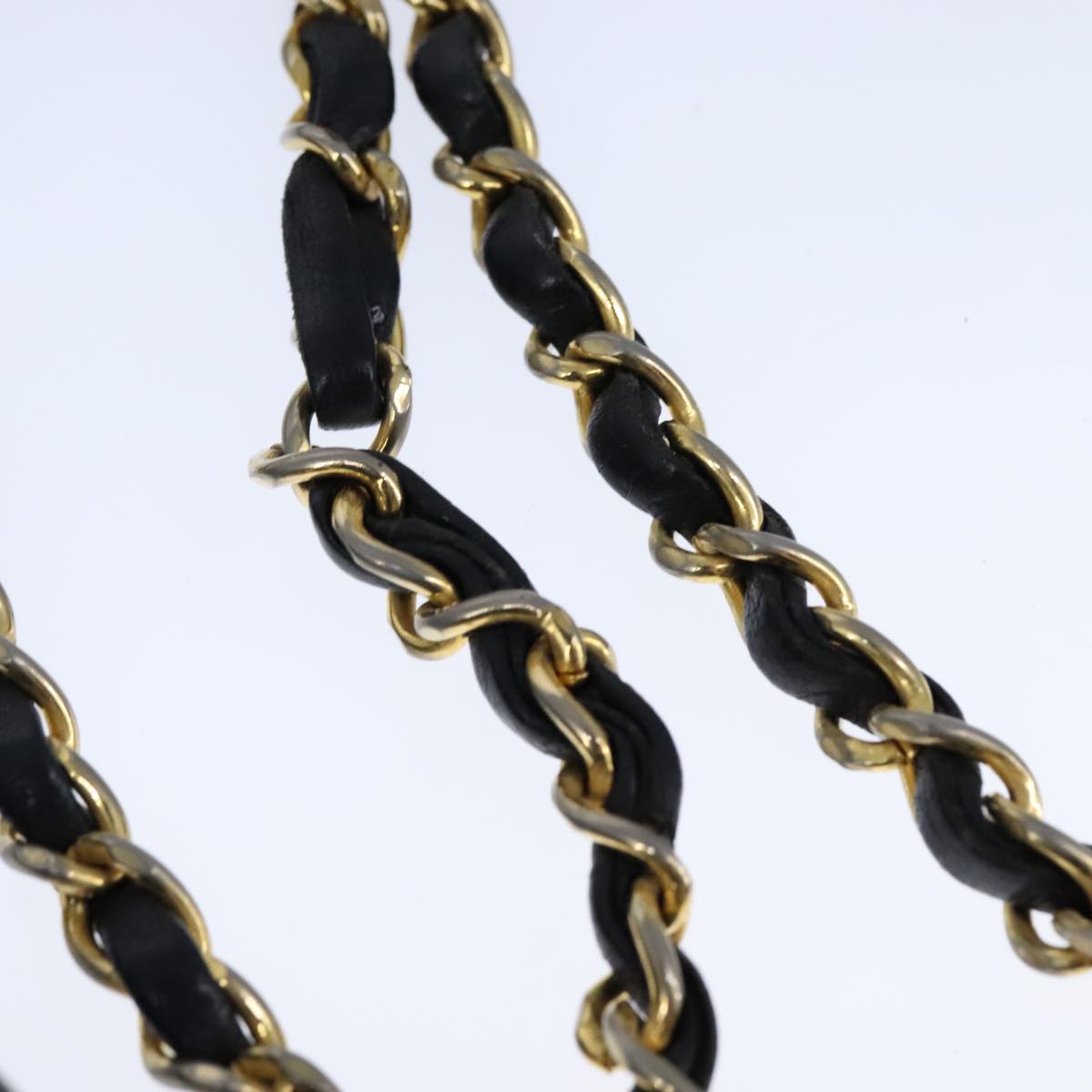 CHANEL Mademoiselle Chain Shoulder Bag Lamb Skin Black Gold CC bs21196
