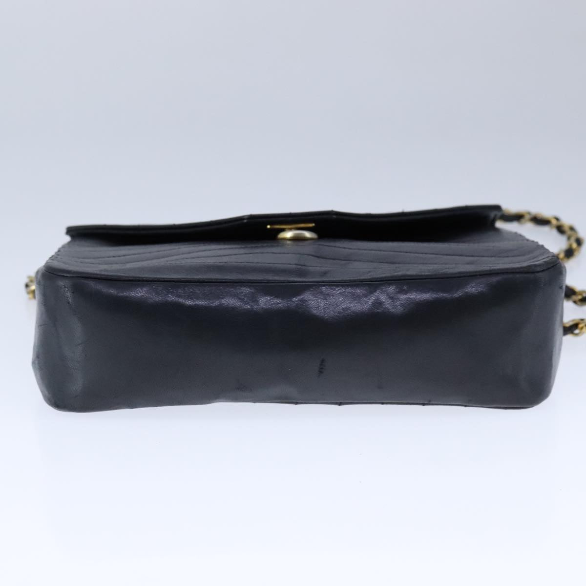 CHANEL Mademoiselle Chain Shoulder Bag Lamb Skin Black Gold CC bs21196