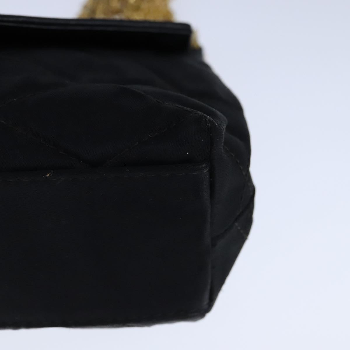 CHANEL Chain Matelasse Hand Bag Satin Black Gold CC bs21250
