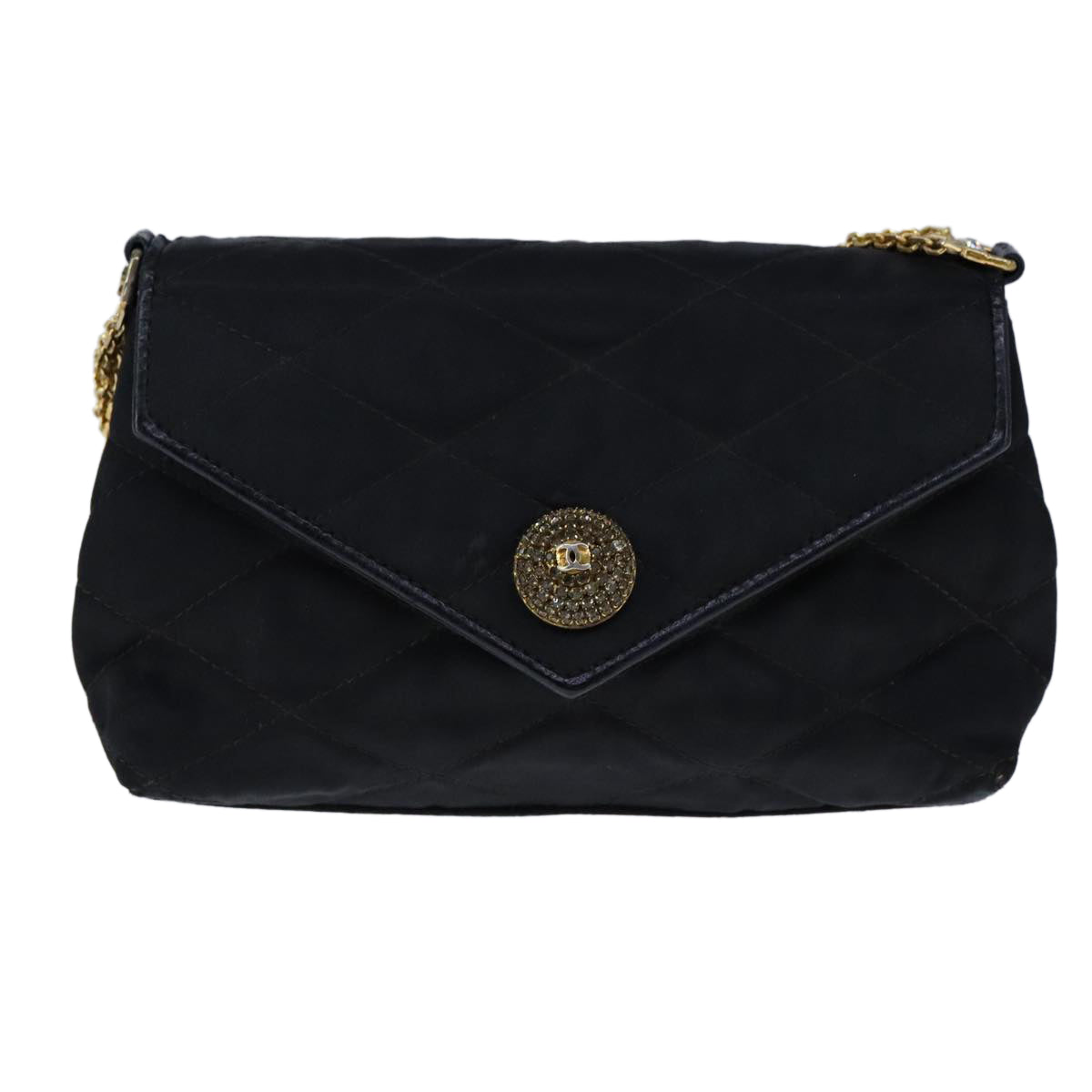 CHANEL Chain Matelasse Hand Bag Satin Black Gold CC bs21250