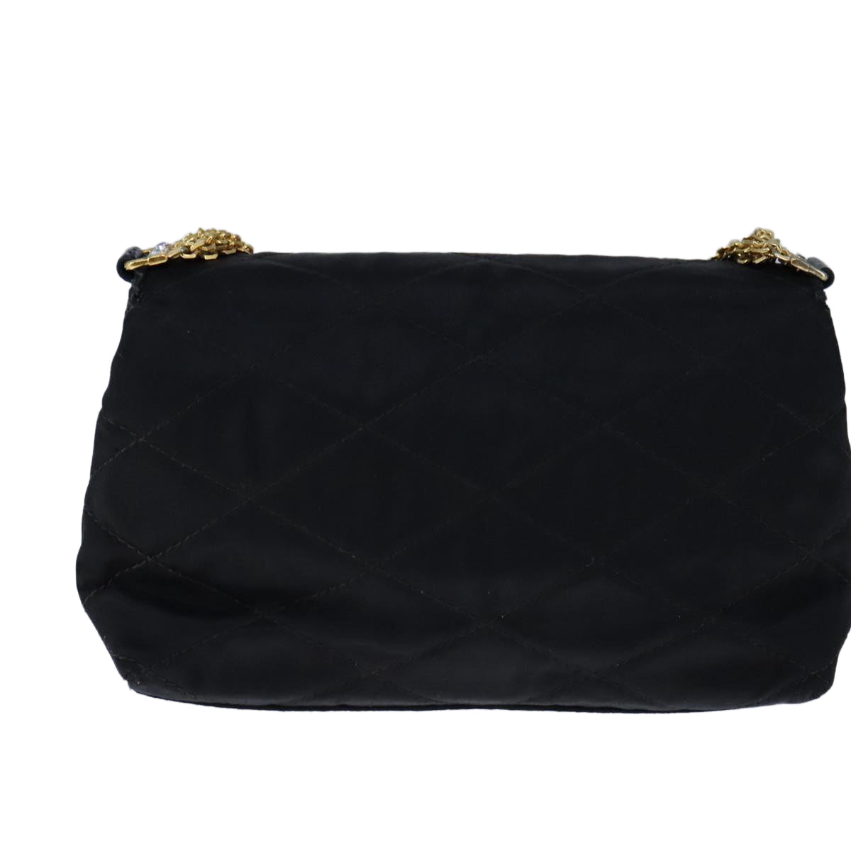 CHANEL Chain Matelasse Hand Bag Satin Black Gold CC bs21250