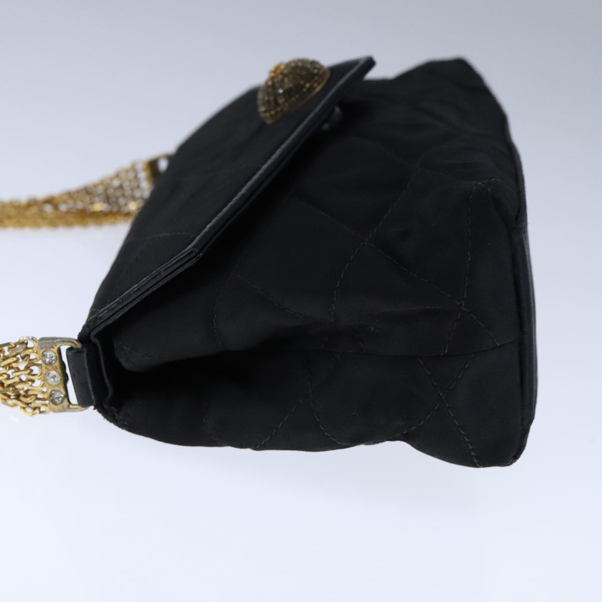 CHANEL Chain Matelasse Hand Bag Satin Black Gold CC bs21250