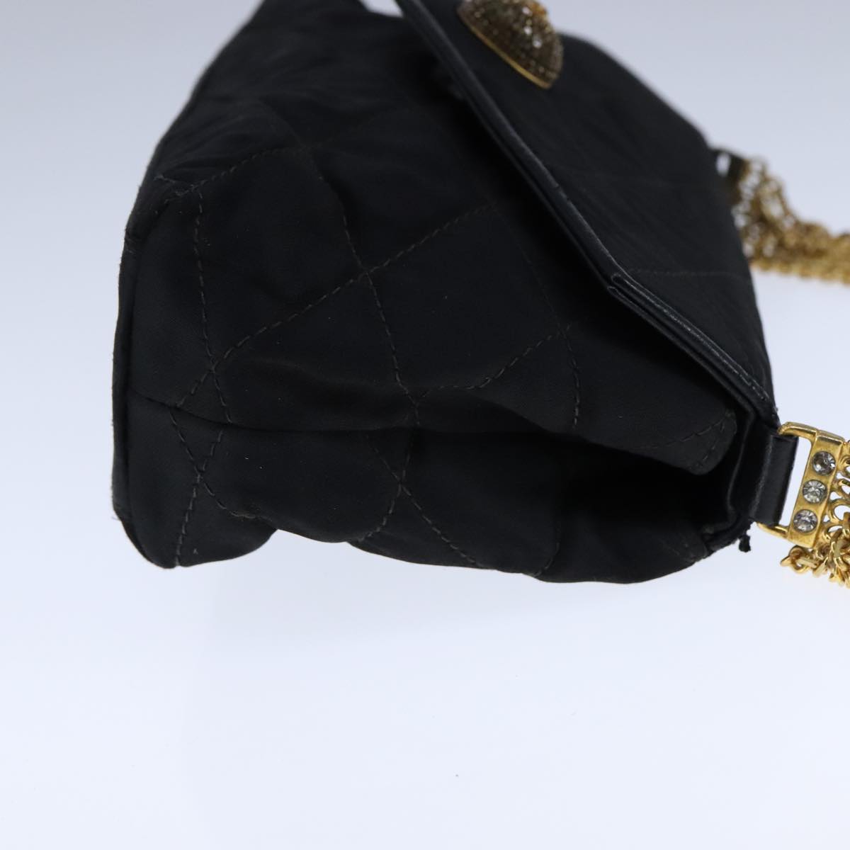 CHANEL Chain Matelasse Hand Bag Satin Black Gold CC bs21250