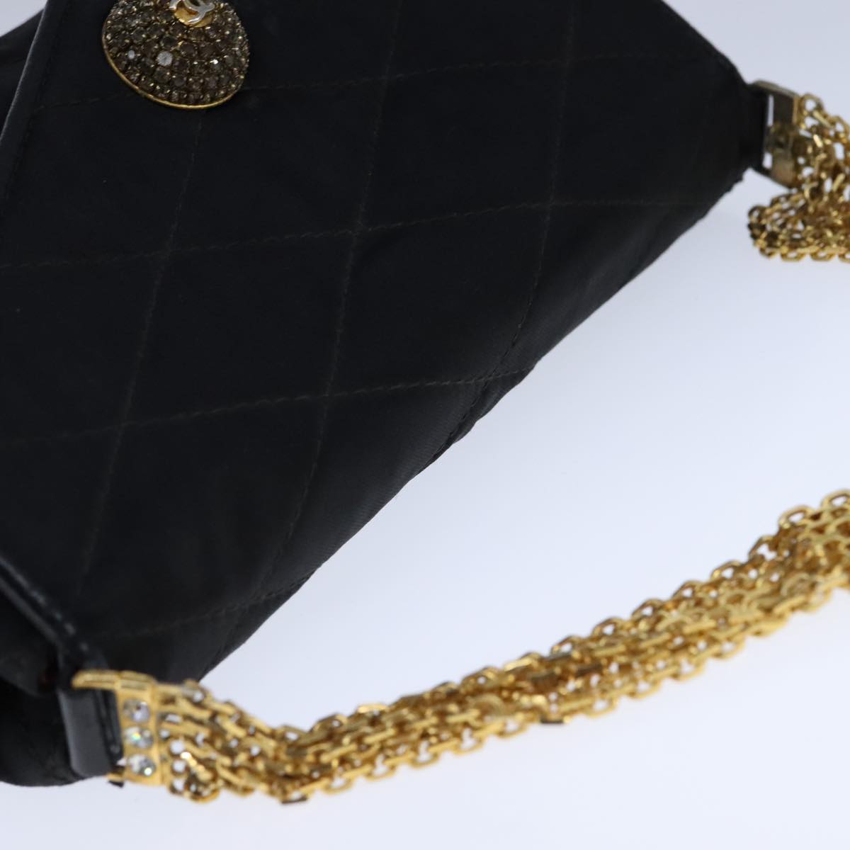 CHANEL Chain Matelasse Hand Bag Satin Black Gold CC bs21250