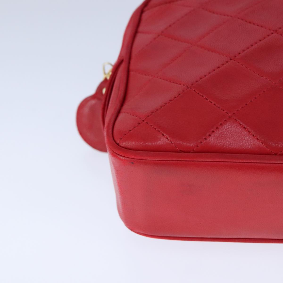 CHANEL Matelasse Shoulder Bag Lamb Skin Red Gold CC bs21314