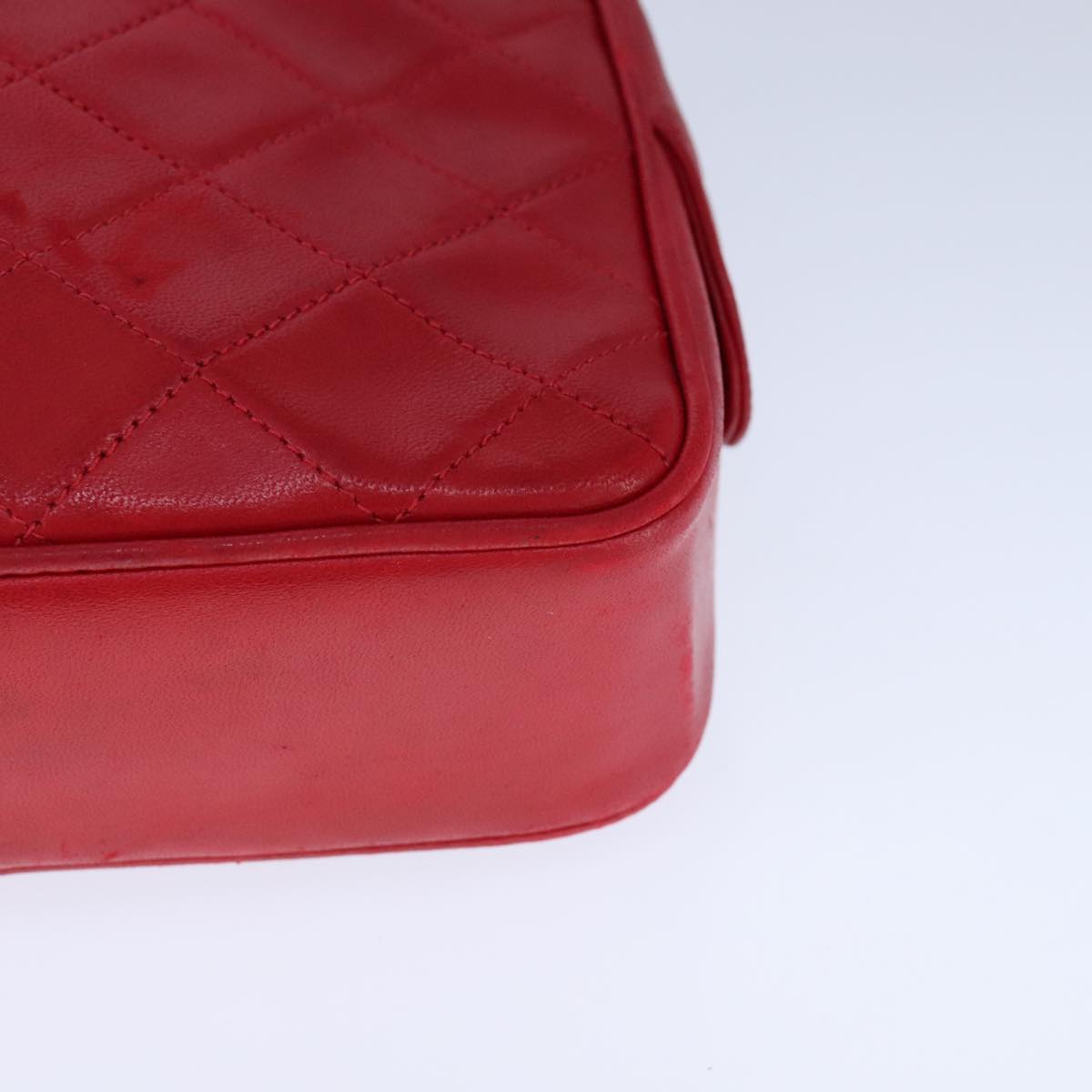 CHANEL Matelasse Shoulder Bag Lamb Skin Red Gold CC bs21314