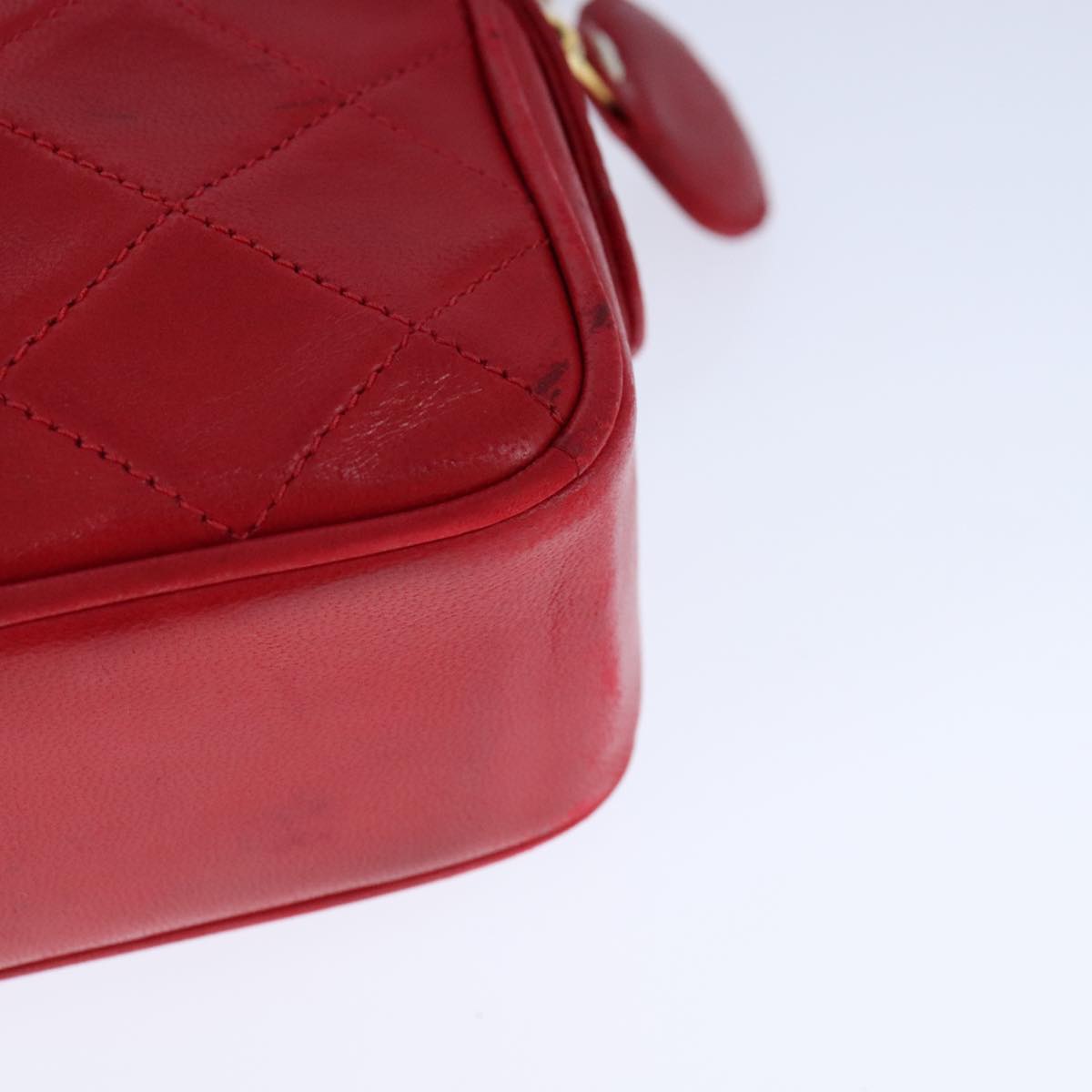 CHANEL Matelasse Shoulder Bag Lamb Skin Red Gold CC bs21314