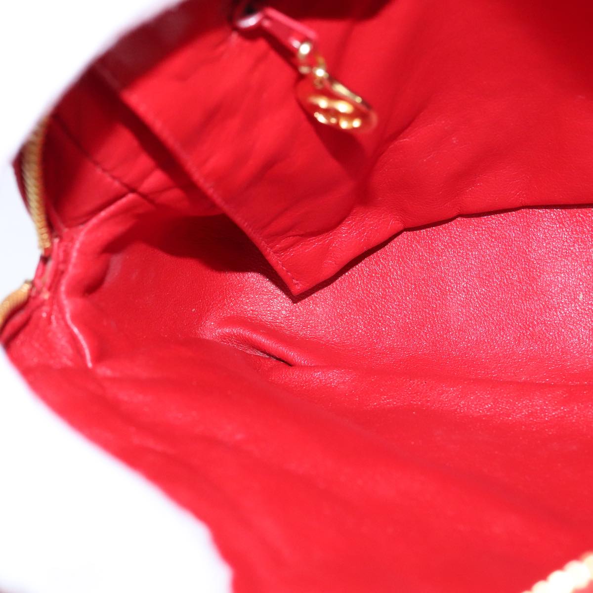 CHANEL Matelasse Shoulder Bag Lamb Skin Red Gold CC bs21314