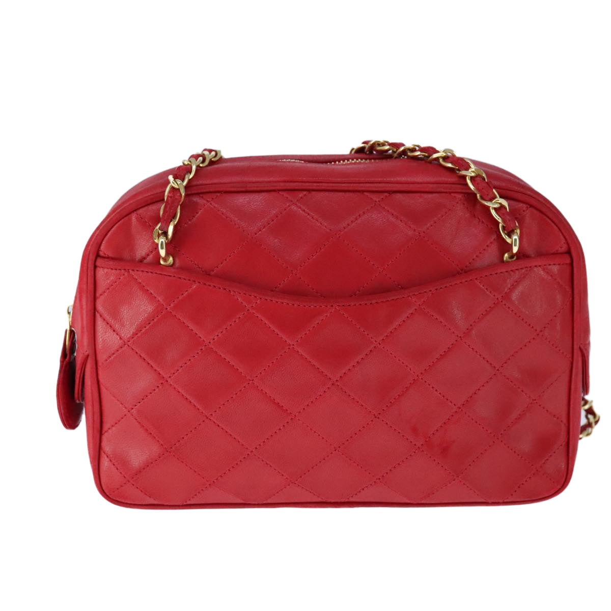 CHANEL Matelasse Shoulder Bag Lamb Skin Red Gold CC bs21314