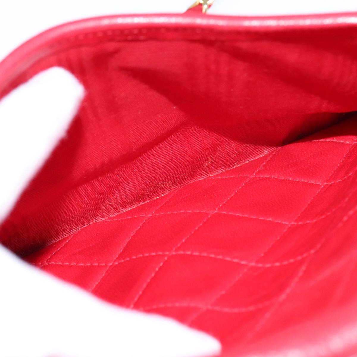 CHANEL Matelasse Shoulder Bag Lamb Skin Red Gold CC bs21314