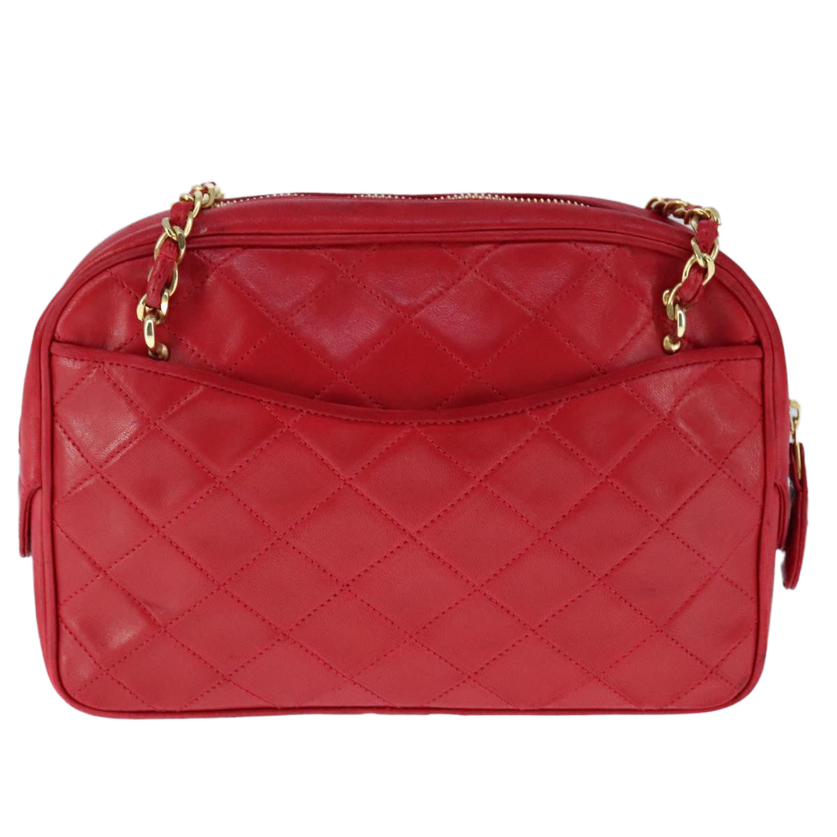 CHANEL Matelasse Shoulder Bag Lamb Skin Red Gold CC bs21314