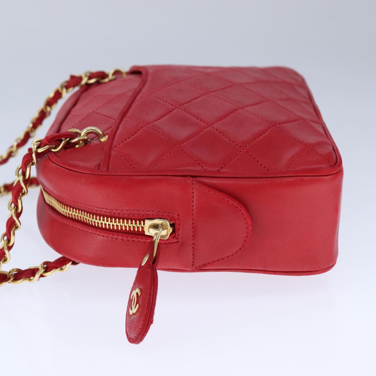 CHANEL Matelasse Shoulder Bag Lamb Skin Red Gold CC bs21314