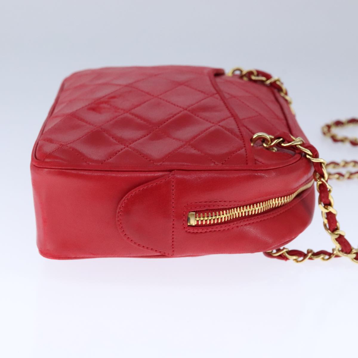 CHANEL Matelasse Shoulder Bag Lamb Skin Red Gold CC bs21314